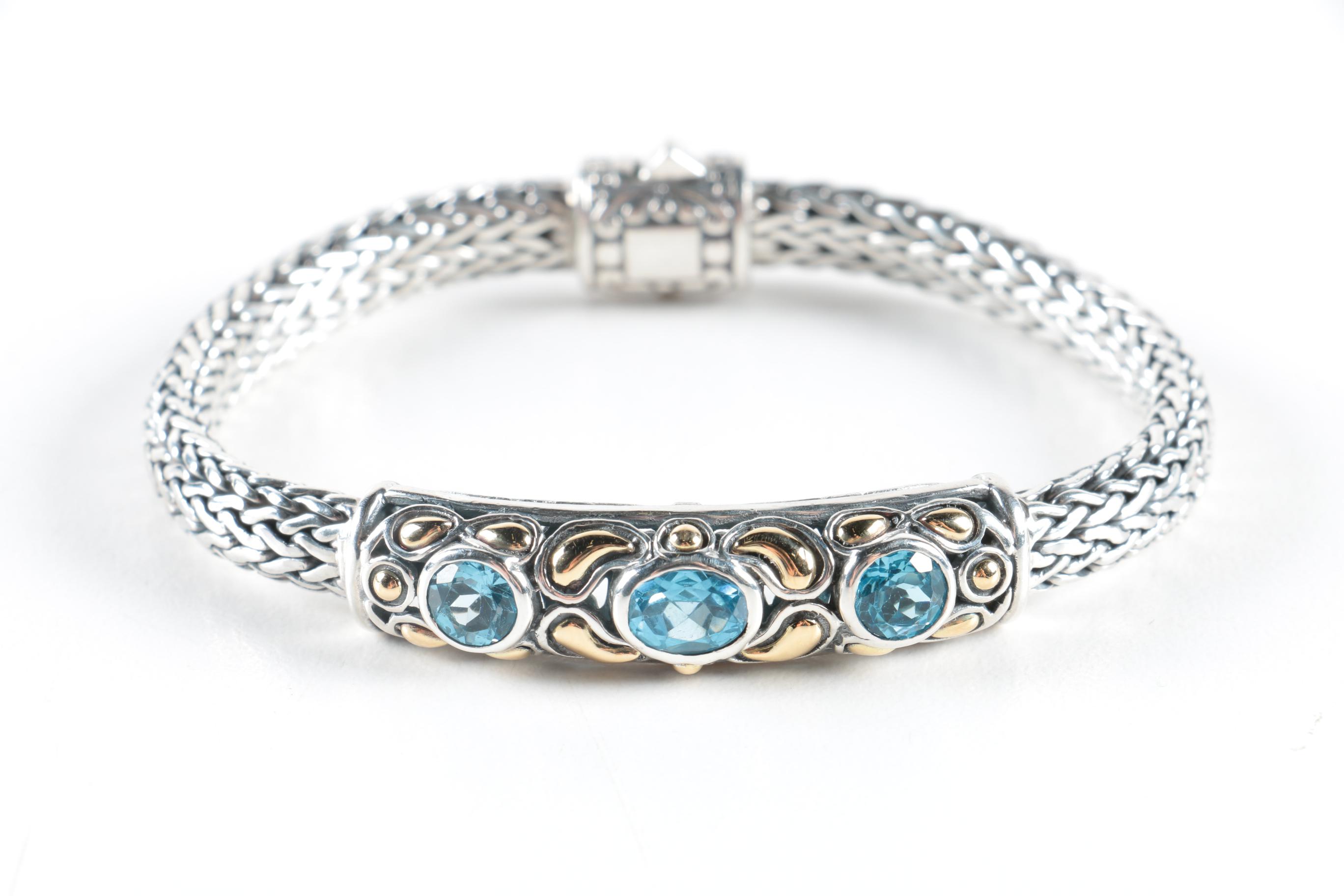Samuel Benham Sterling Silver & 18K Gold Accented with Blue Topaz