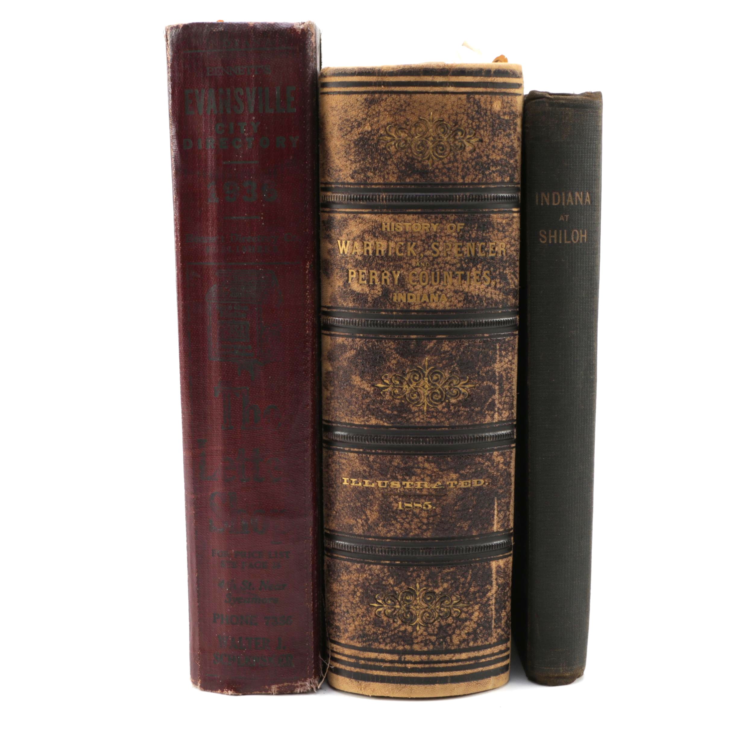 Antique Indiana History Books and 1936 Evansville City Directory