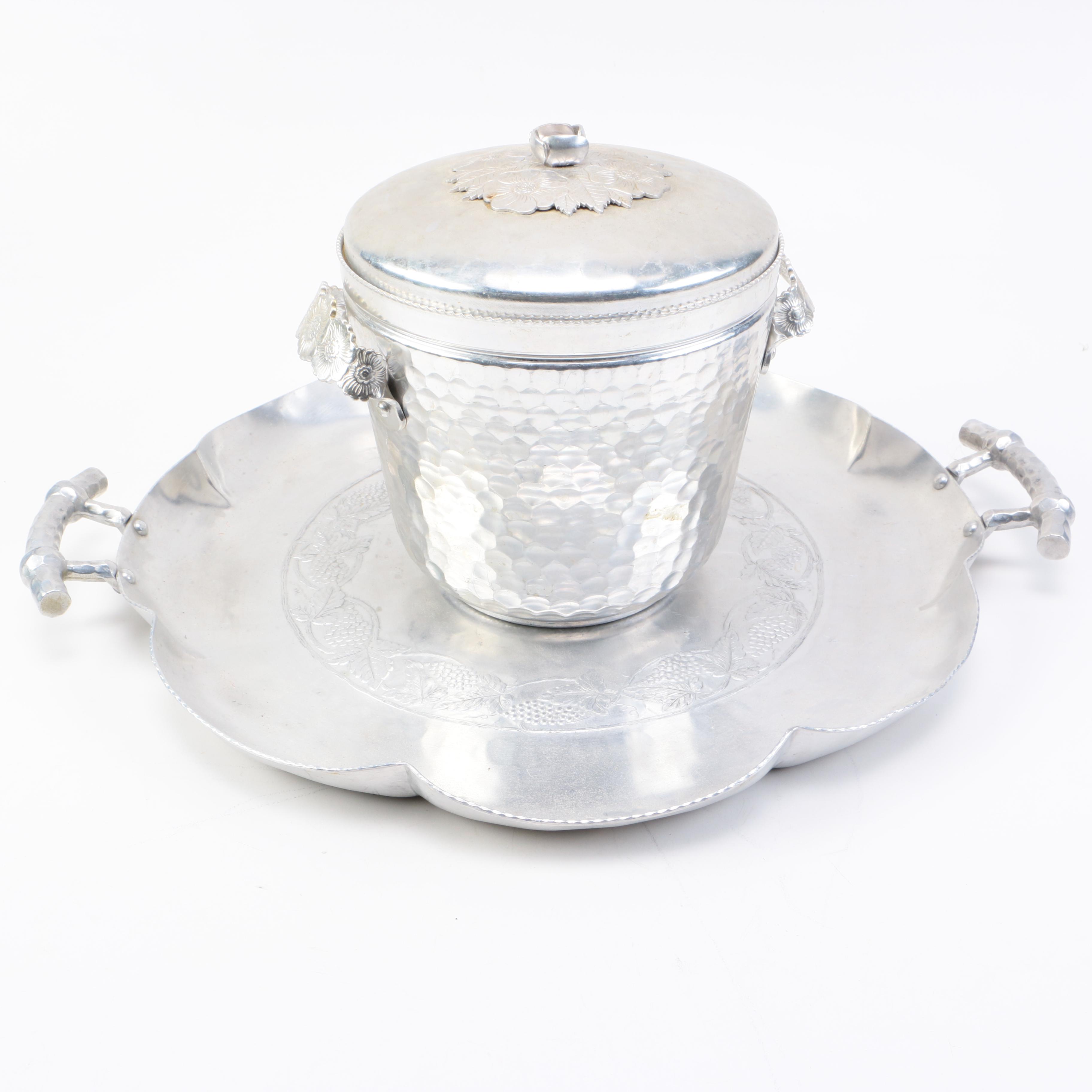 Continental Silver Co. Inc. "Wild Rose" Aluminum Ice Bucket with Tray