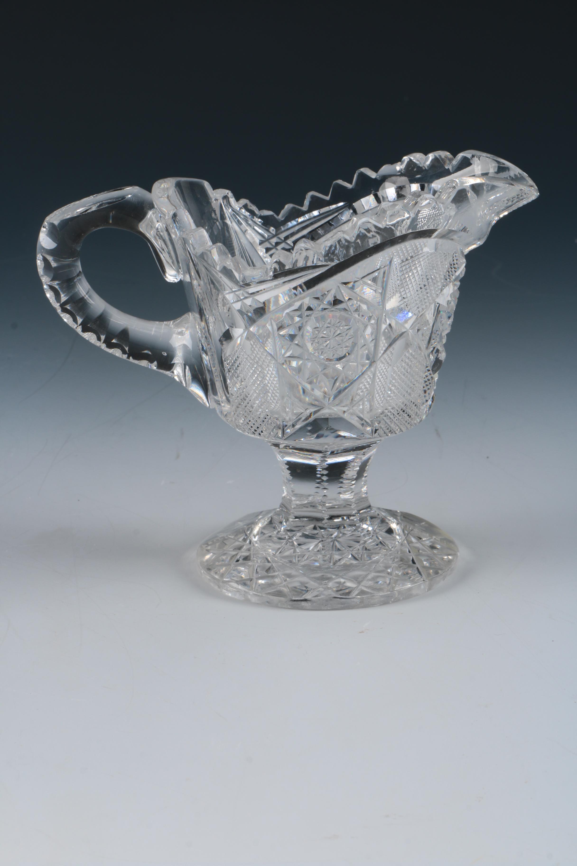 Vintage Cut Glass Pedestal Creamer and Sugar Bowl