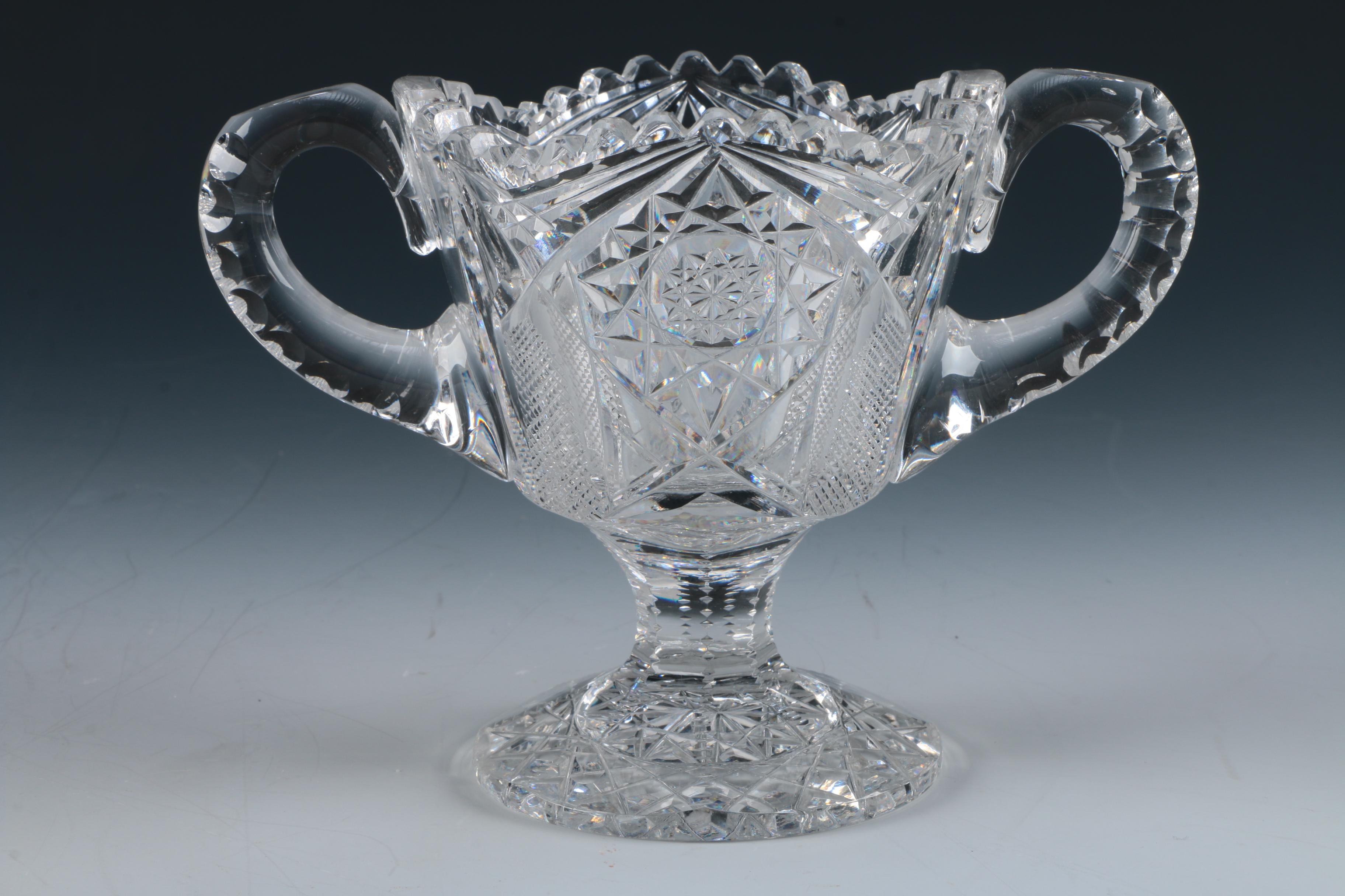 Vintage Cut Glass Pedestal Creamer and Sugar Bowl