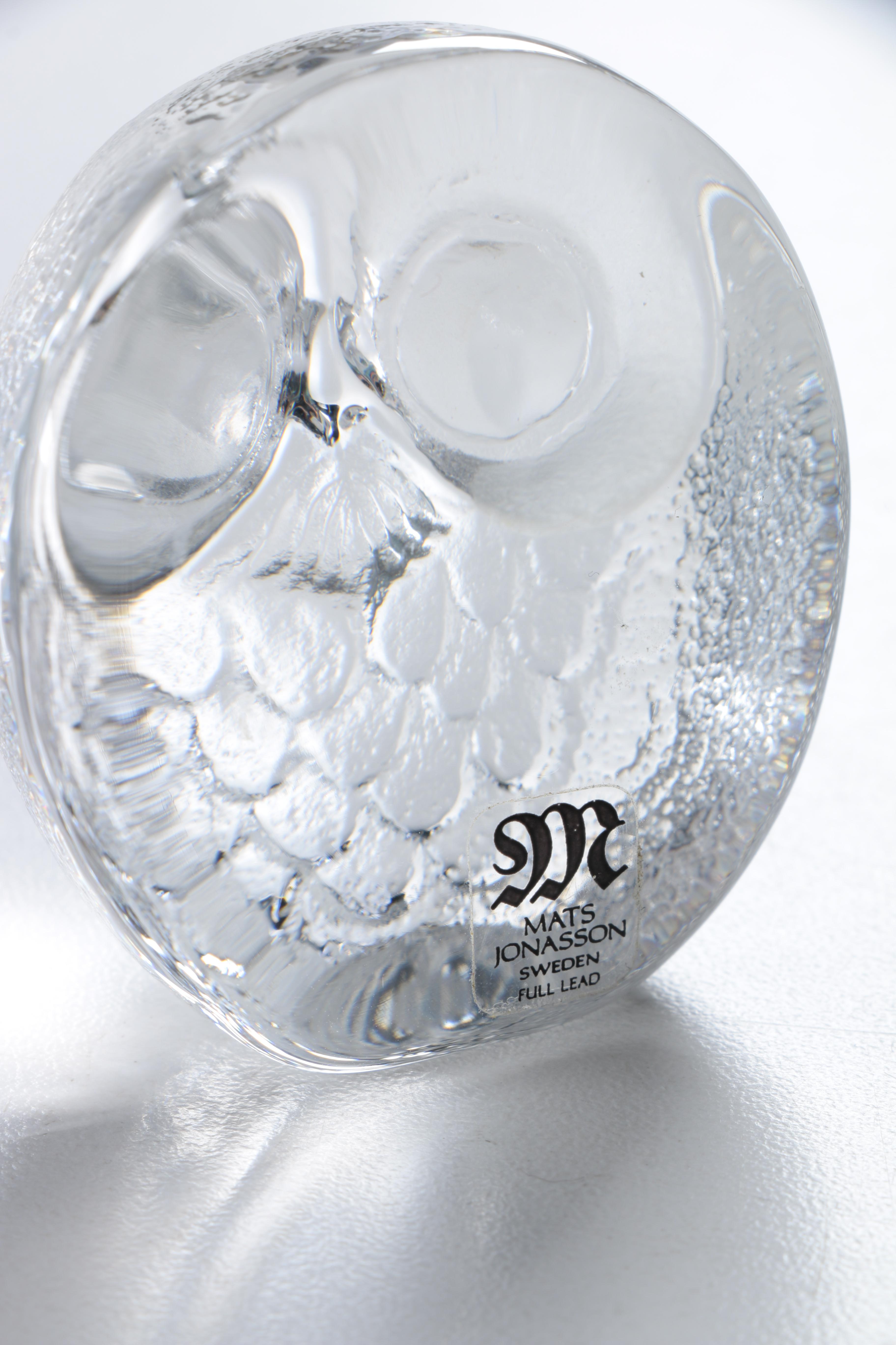 Glass and Crystal Owl Figurines Including Mats Jonasson