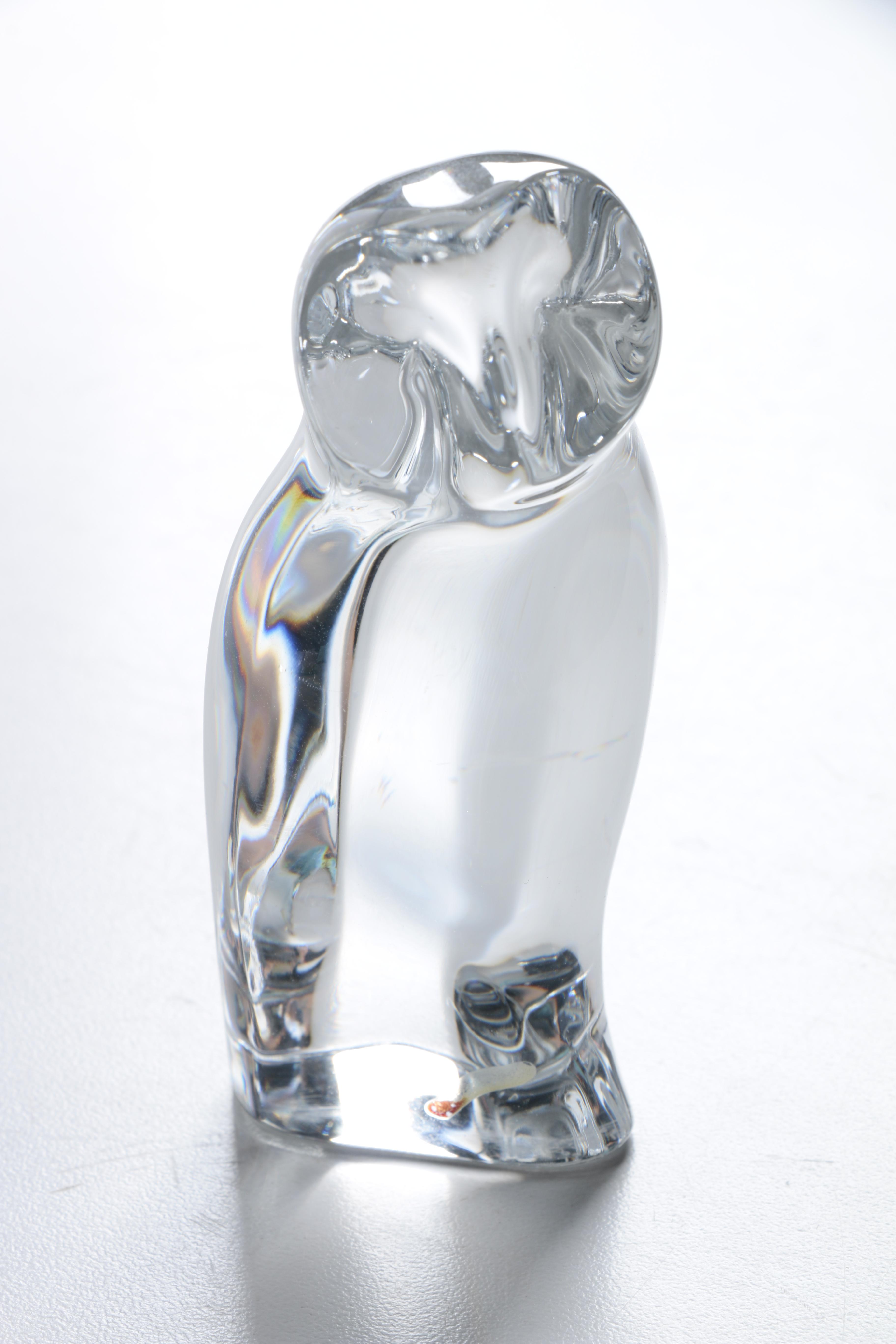 Glass and Crystal Owl Figurines Including Mats Jonasson