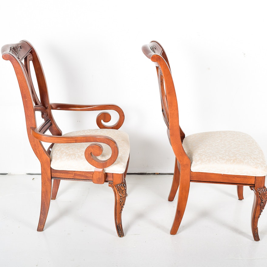Eight Cherry and Upholstered Dining Chairs