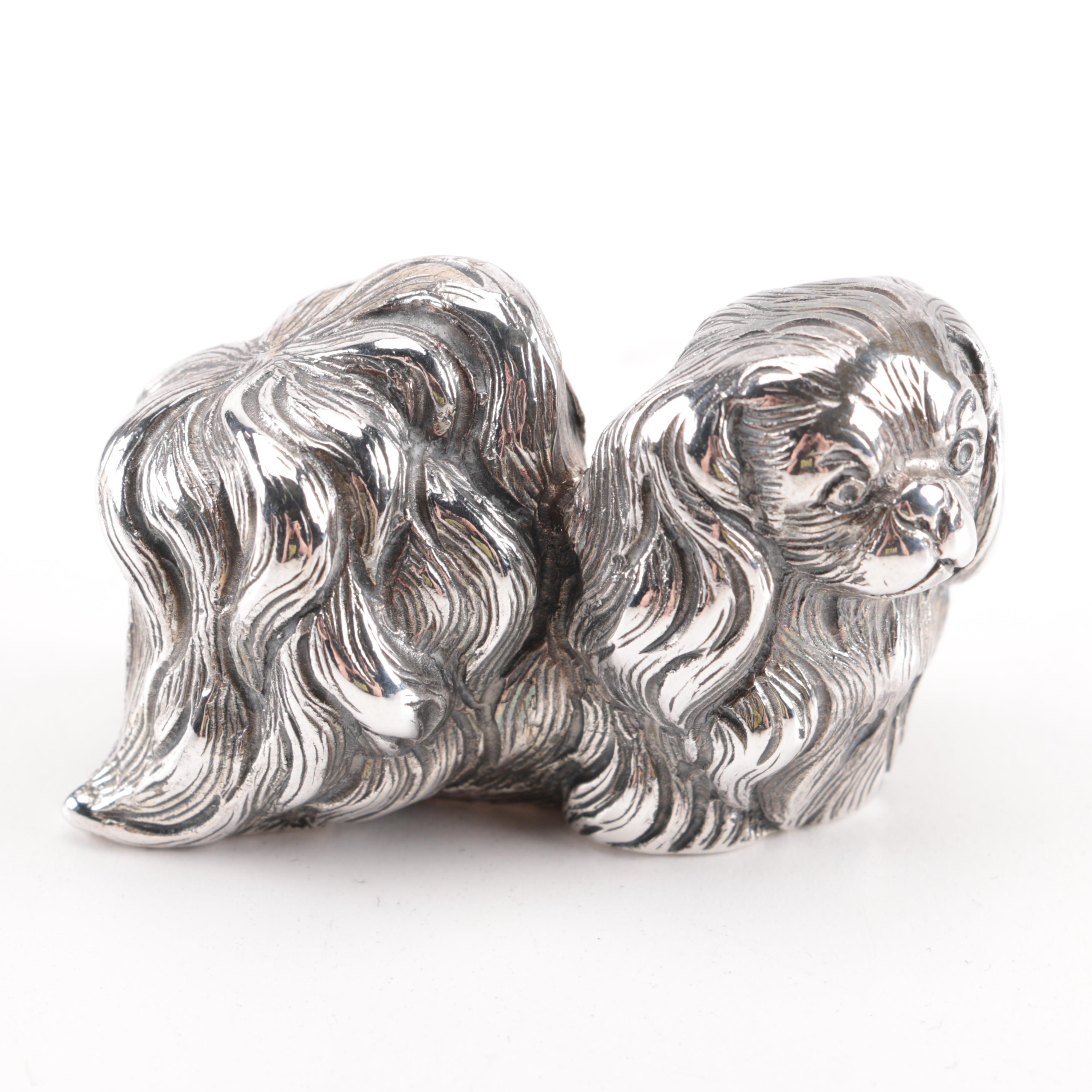 Vintage Italian Silver Plate Resin Pekingese Style Figurine