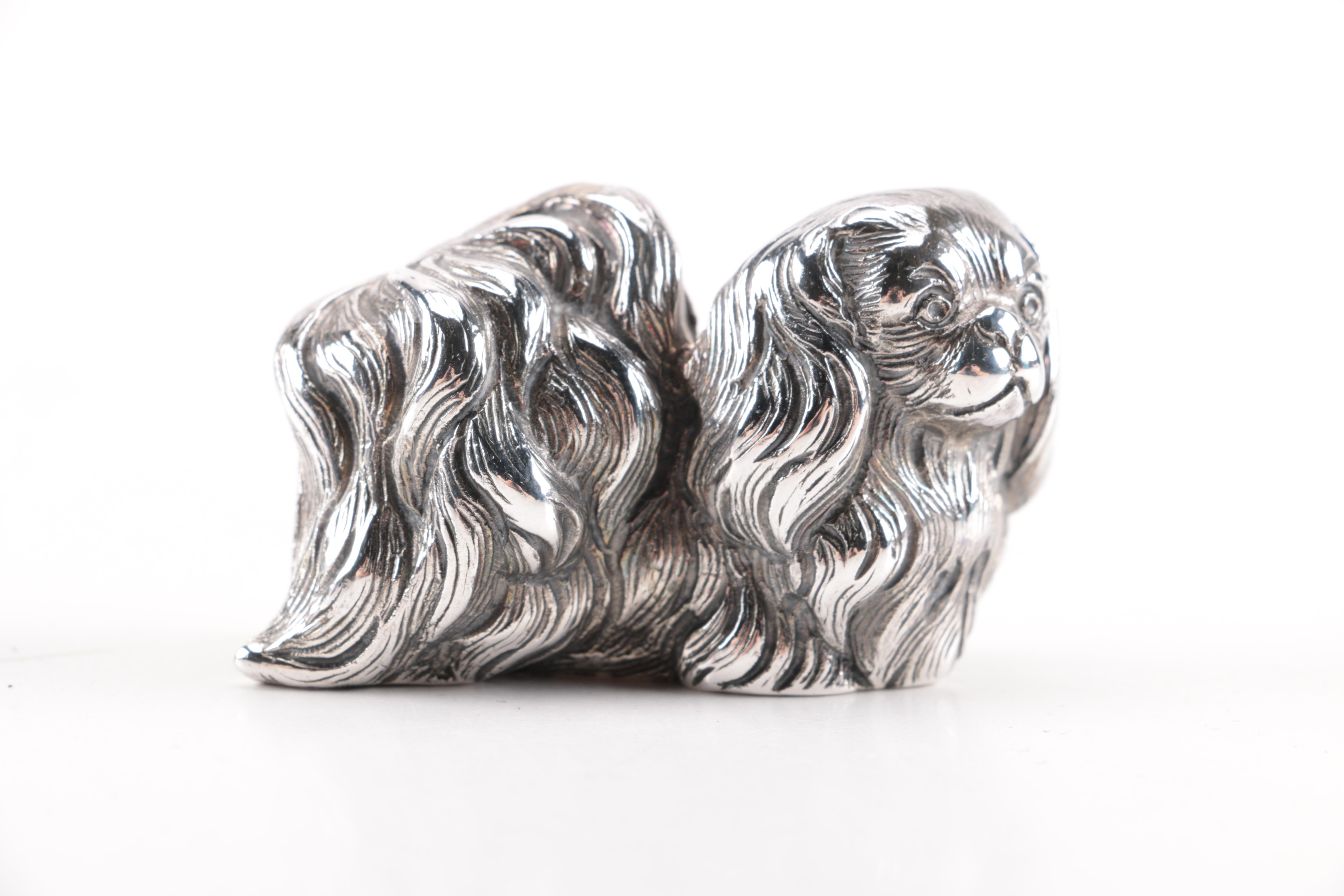 Vintage Italian Silver Plate Resin Pekingese Style Figurine