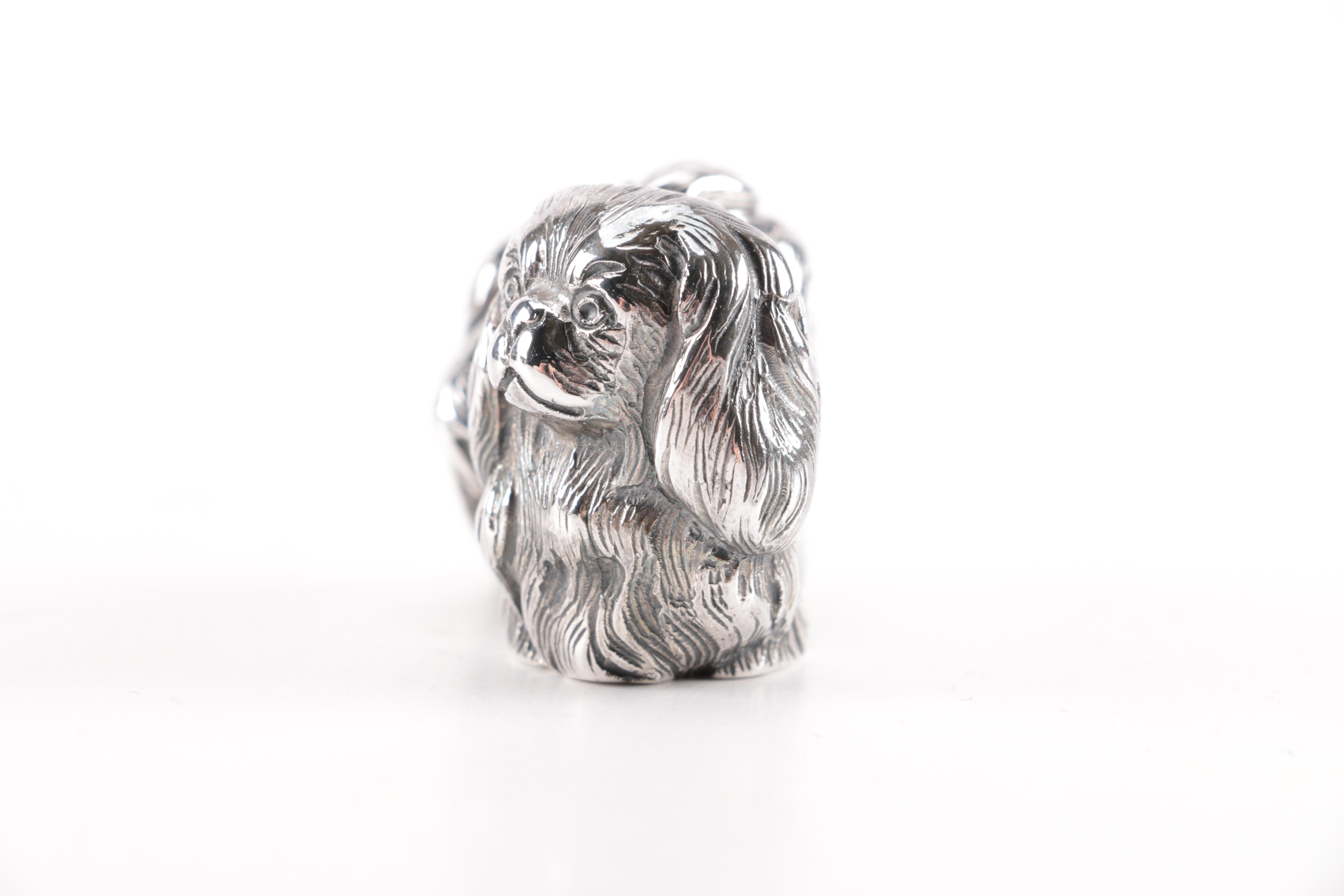 Vintage Italian Silver Plate Resin Pekingese Style Figurine