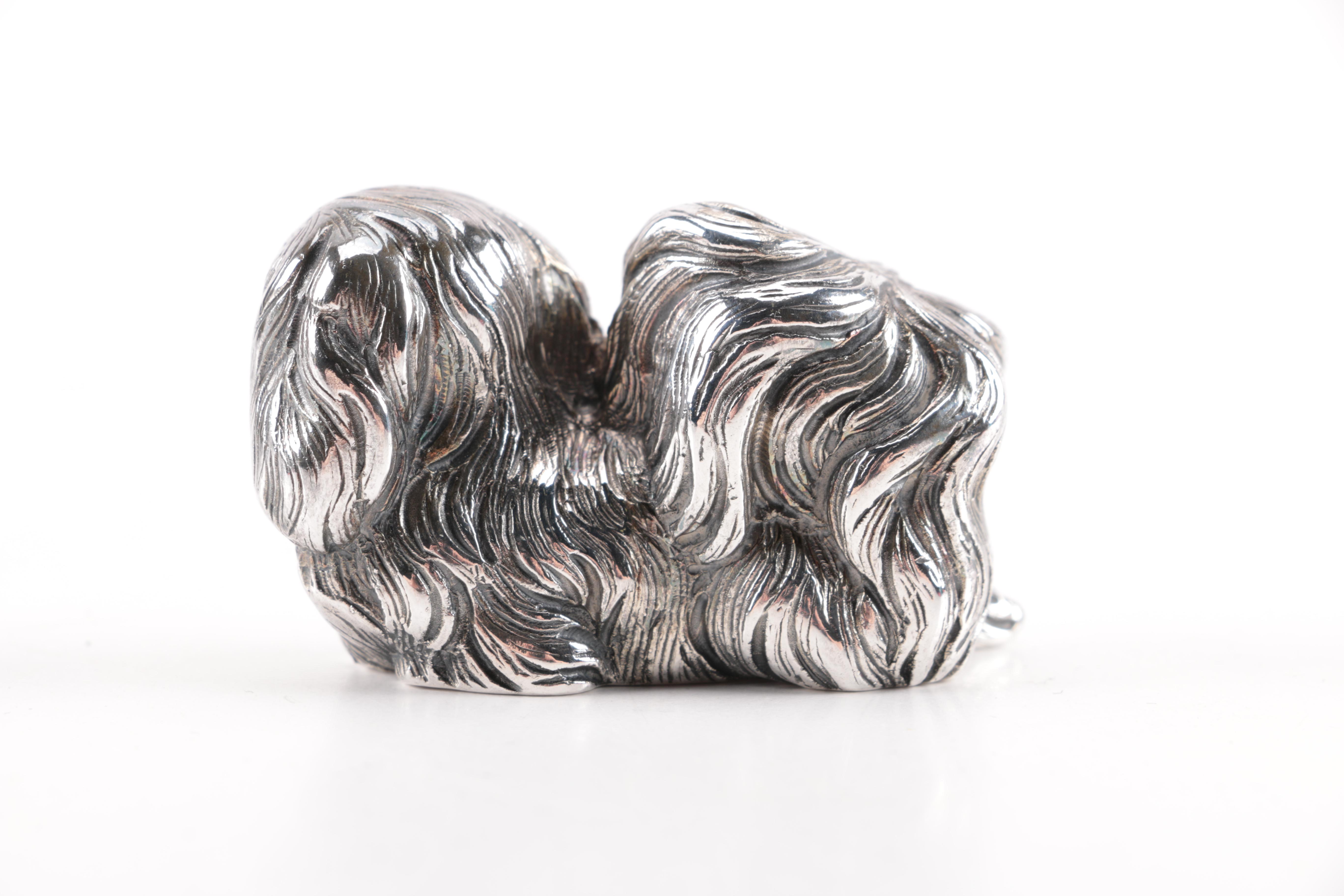 Vintage Italian Silver Plate Resin Pekingese Style Figurine