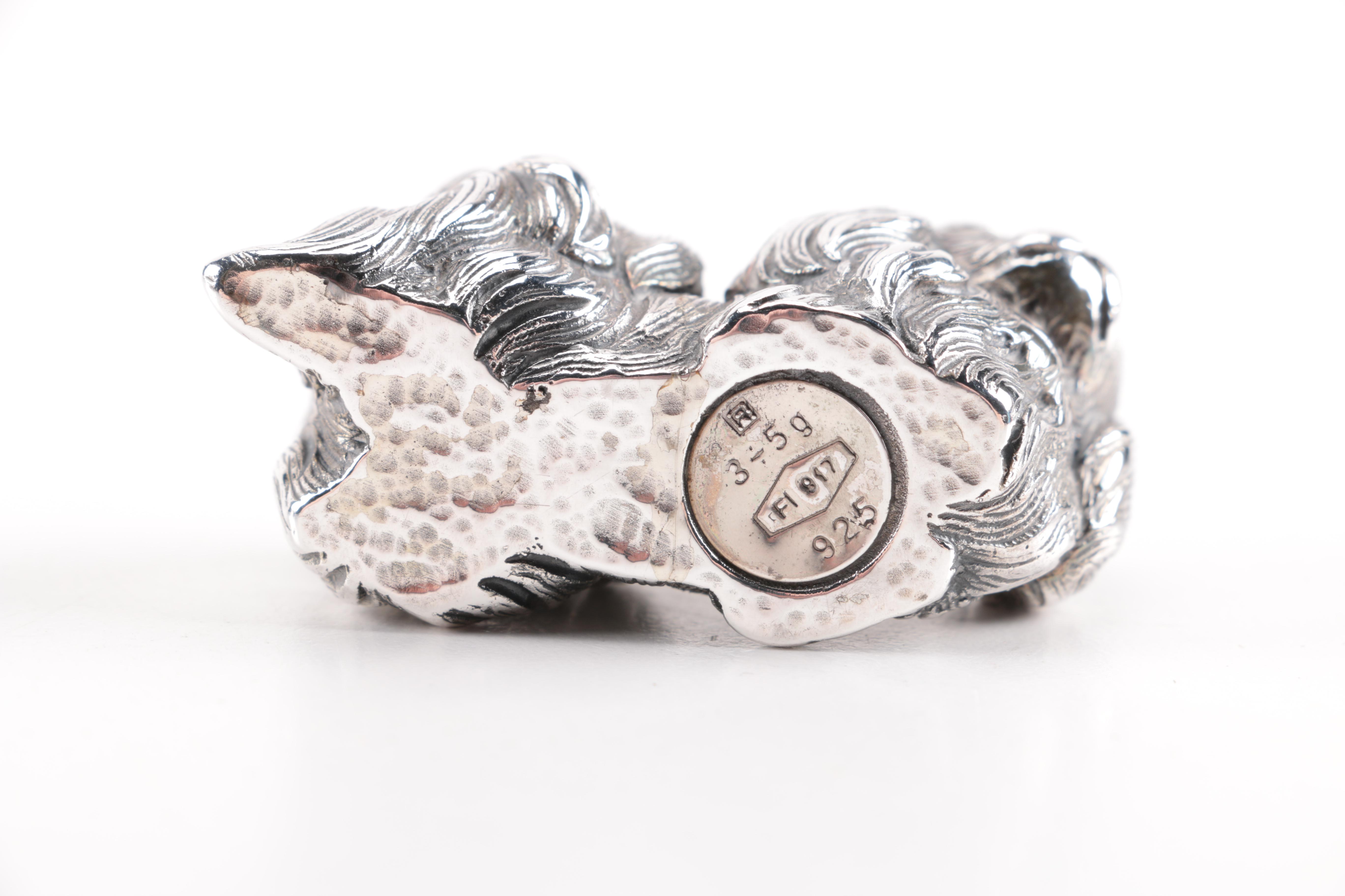 Vintage Italian Silver Plate Resin Pekingese Style Figurine