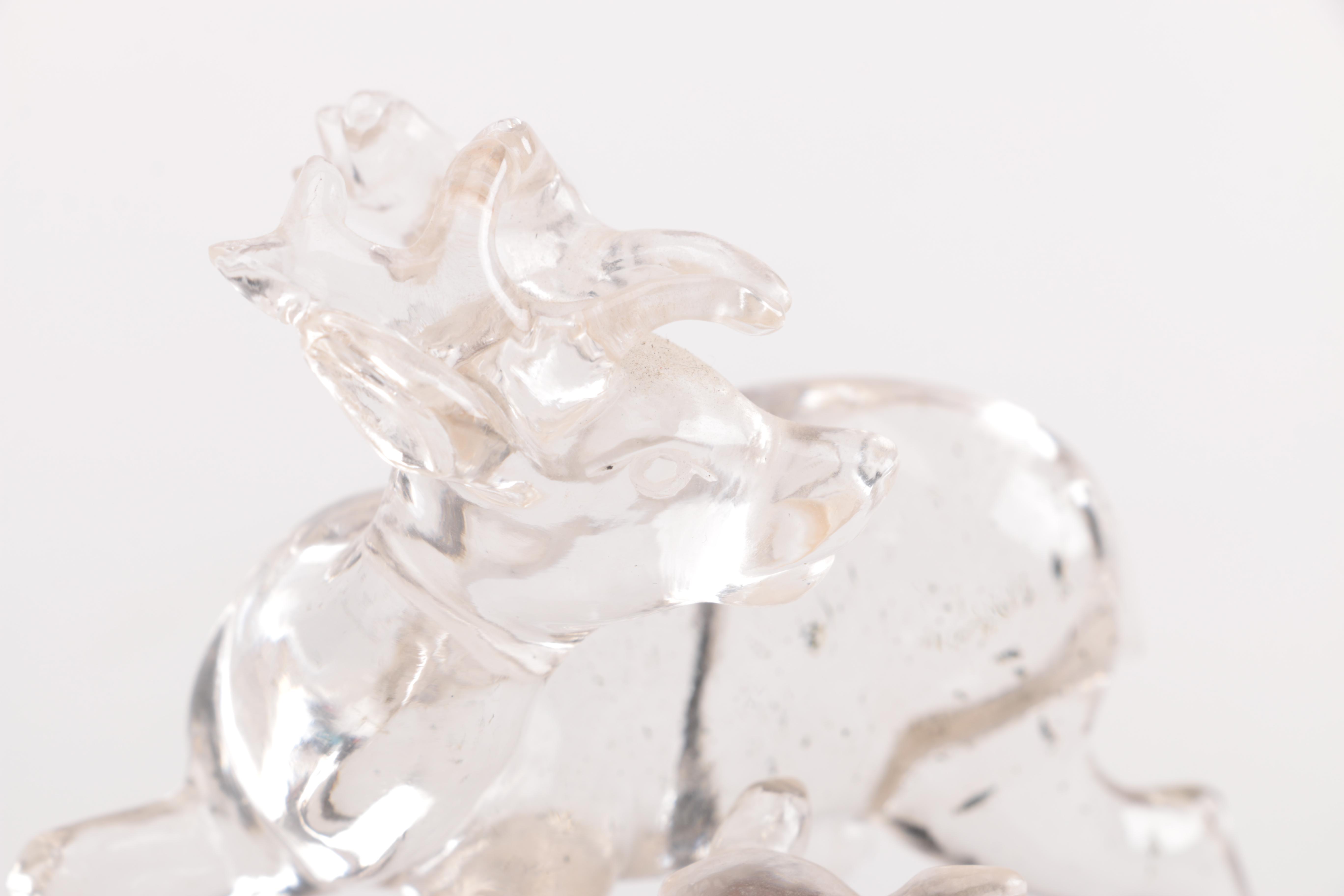 Rock Crystal Buck and Fawn Figurine with Stand