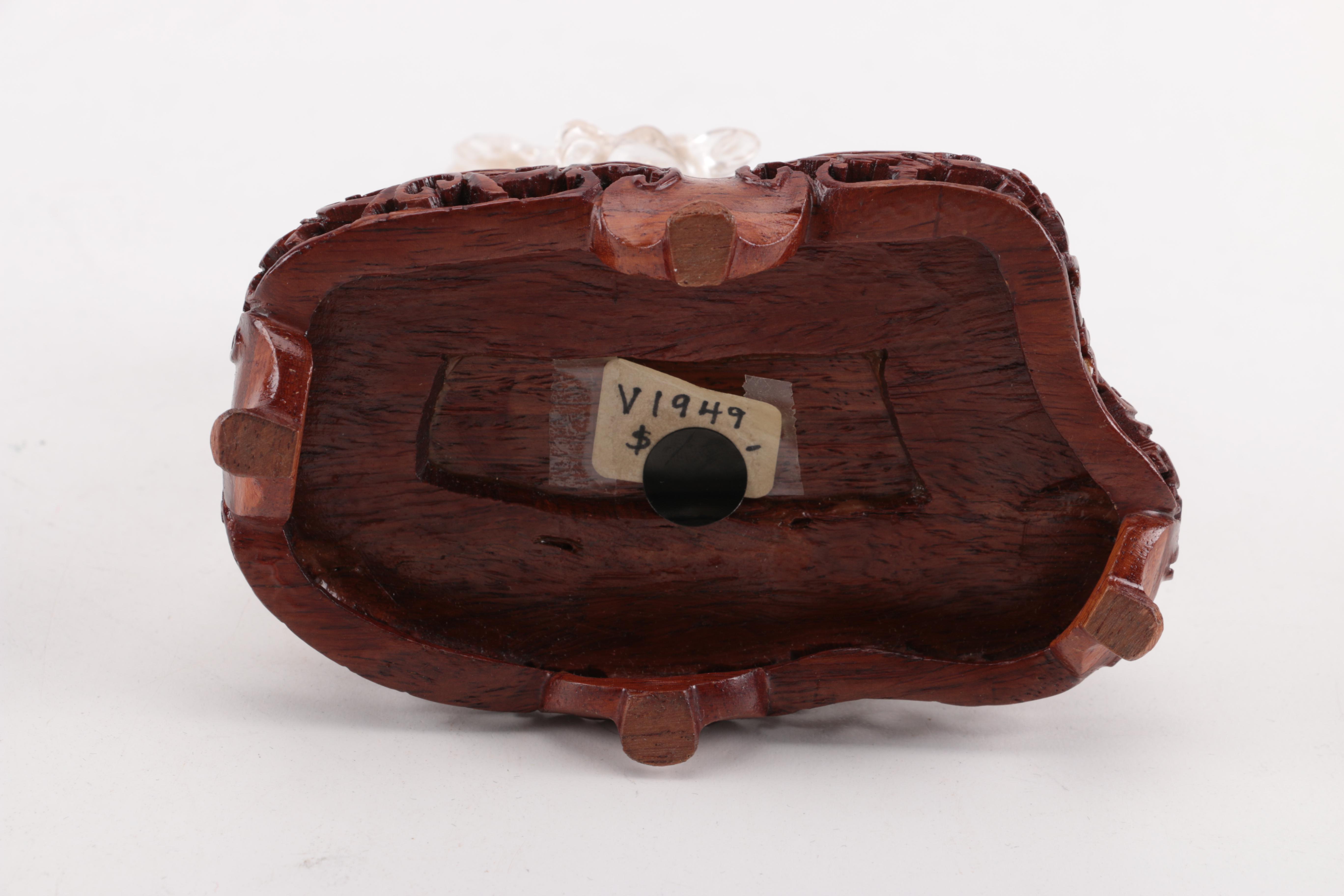 Rock Crystal Buck and Fawn Figurine with Stand