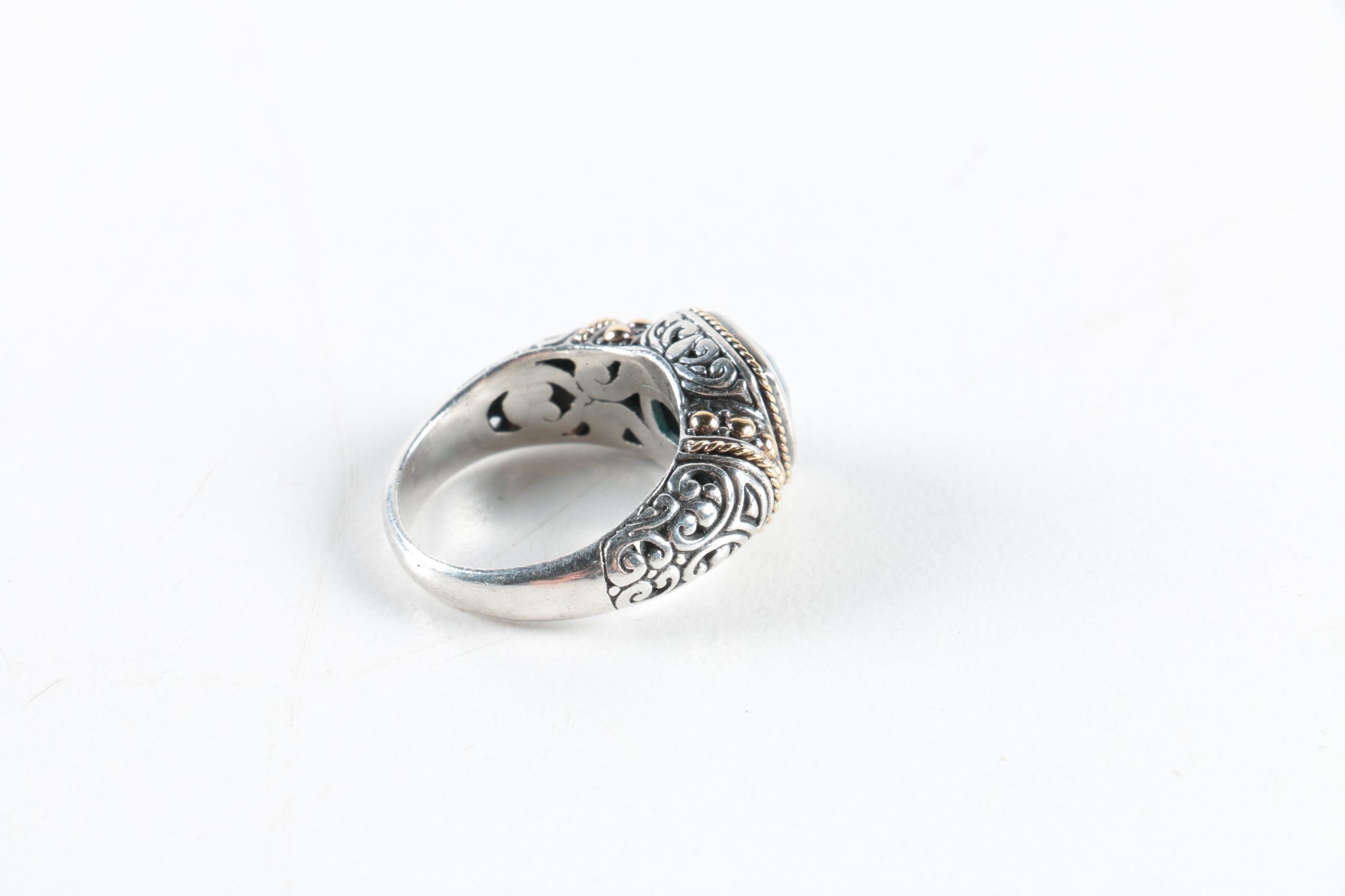 Samuel Benham Sterling Silver Blue Cubic Zirconia Ring with 18K Gold Accents