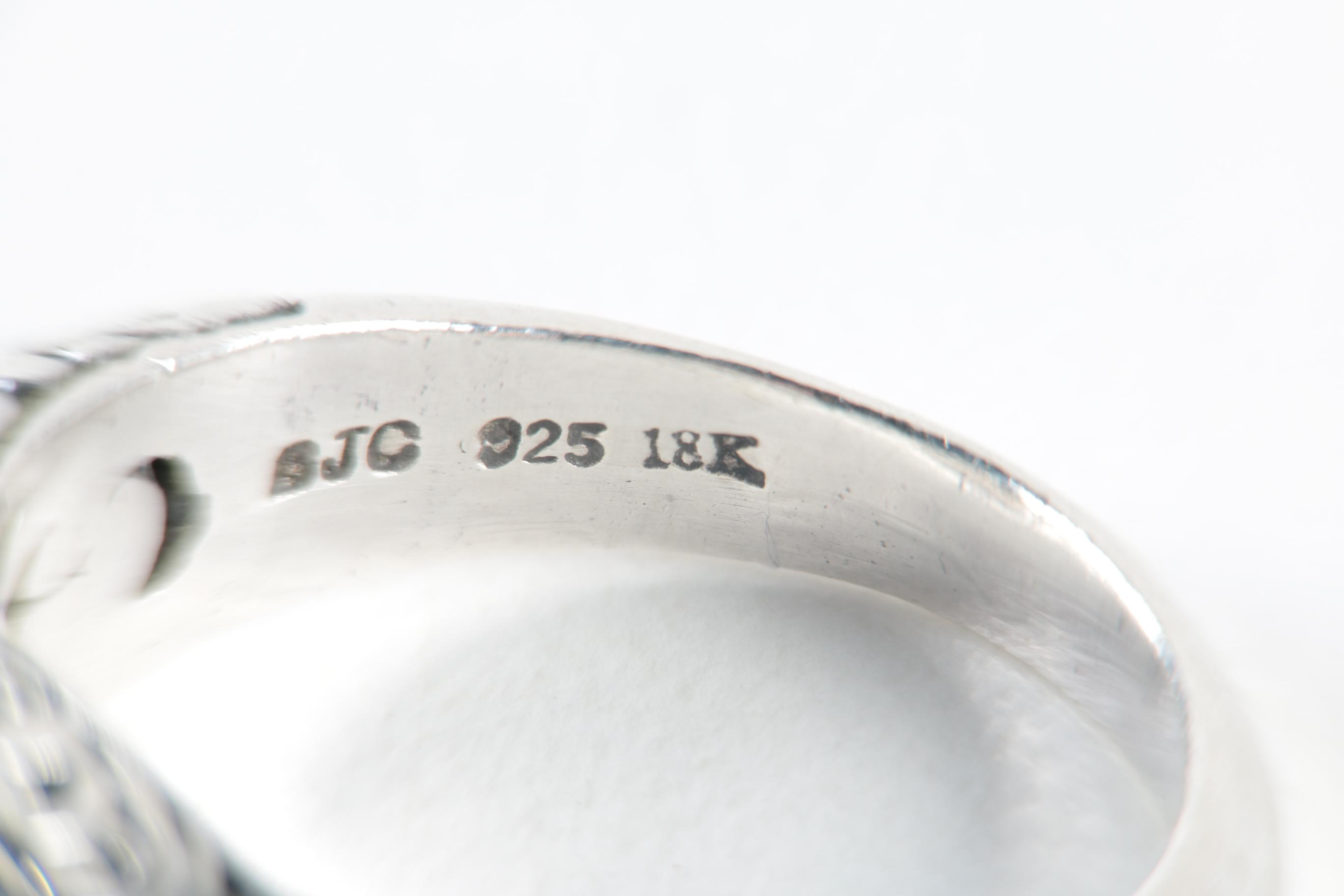 Samuel Benham Sterling Silver Blue Cubic Zirconia Ring with 18K Gold Accents