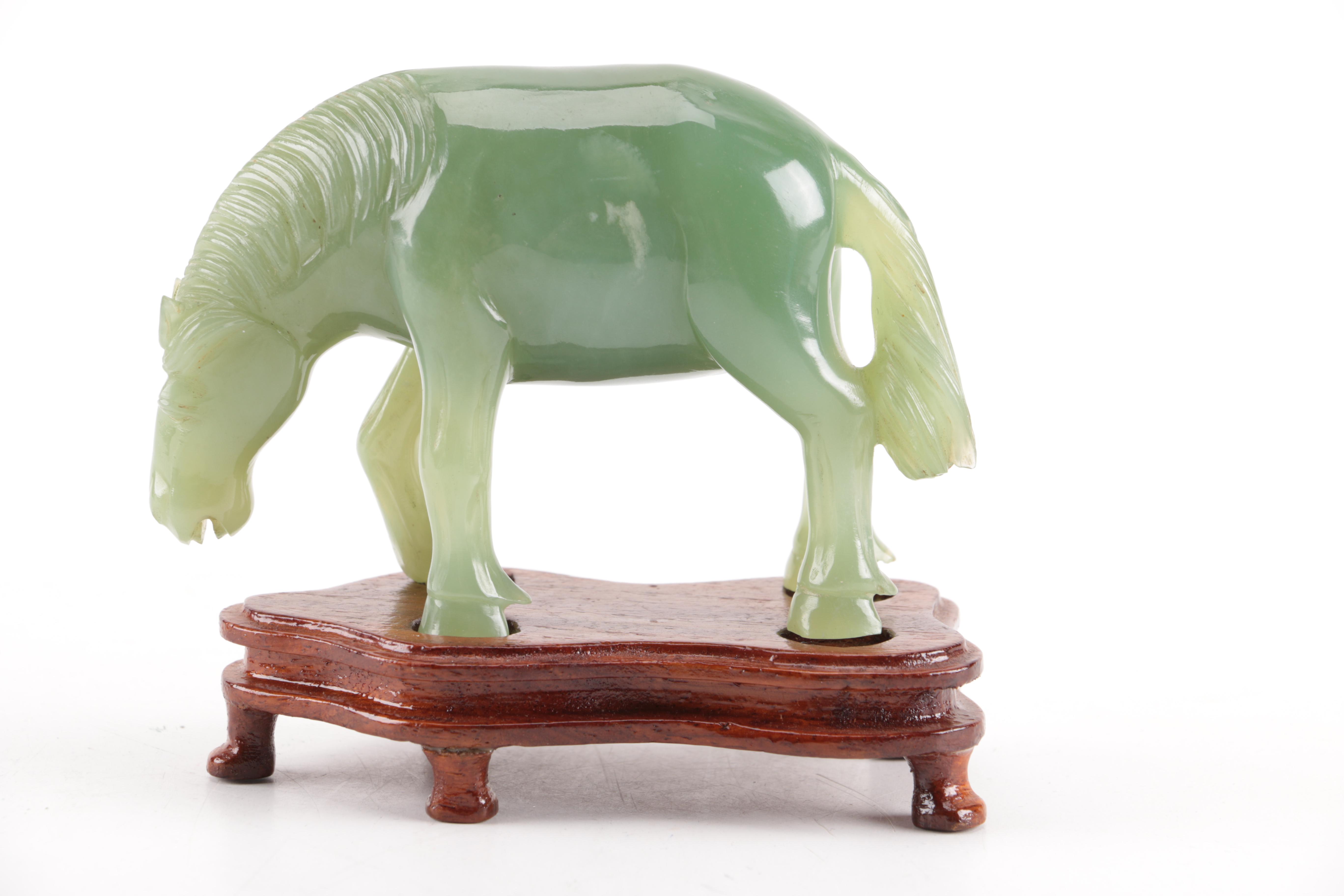 Chinese Bowenite Horse Figurine with Stand