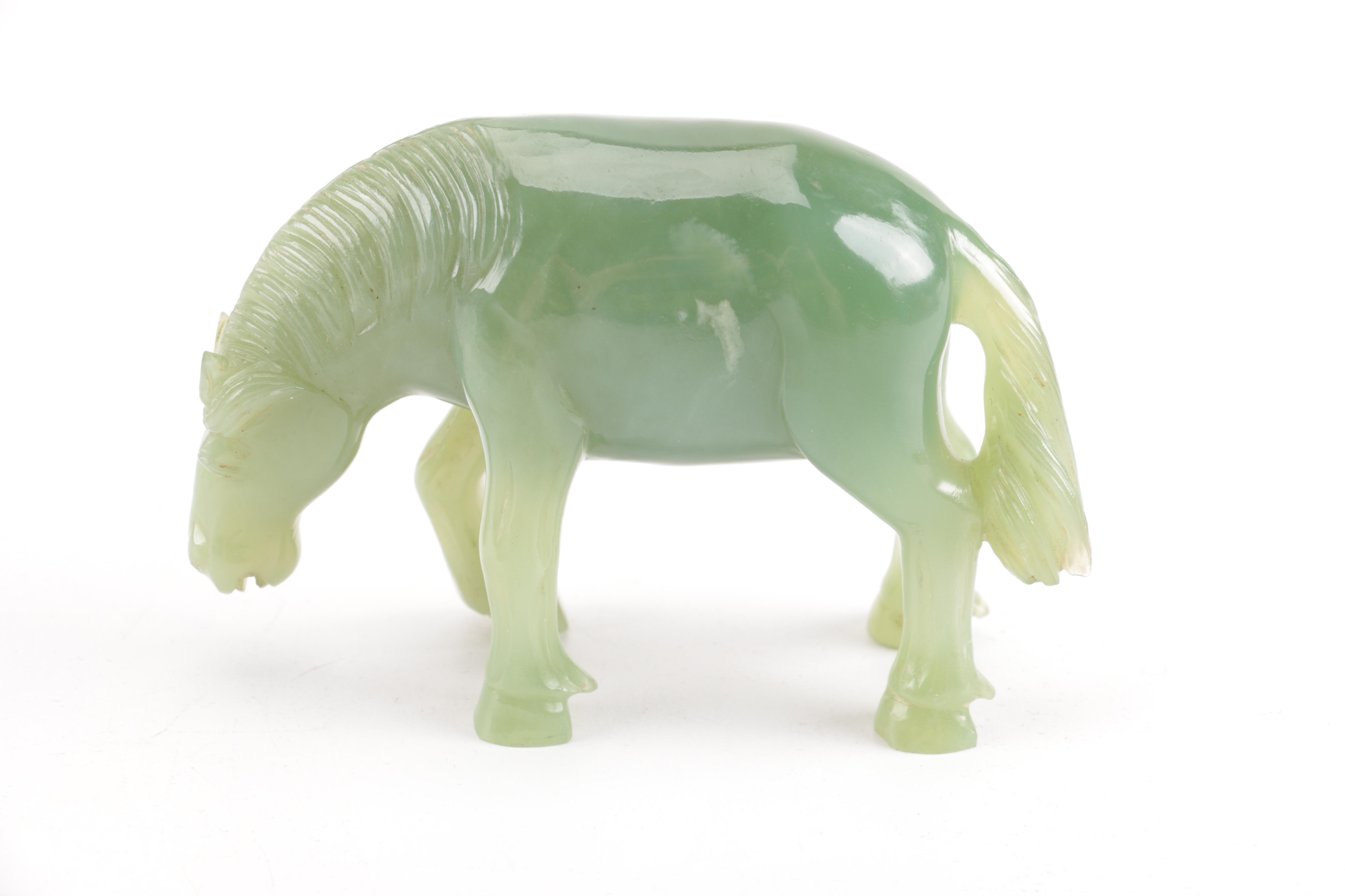 Chinese Bowenite Horse Figurine with Stand