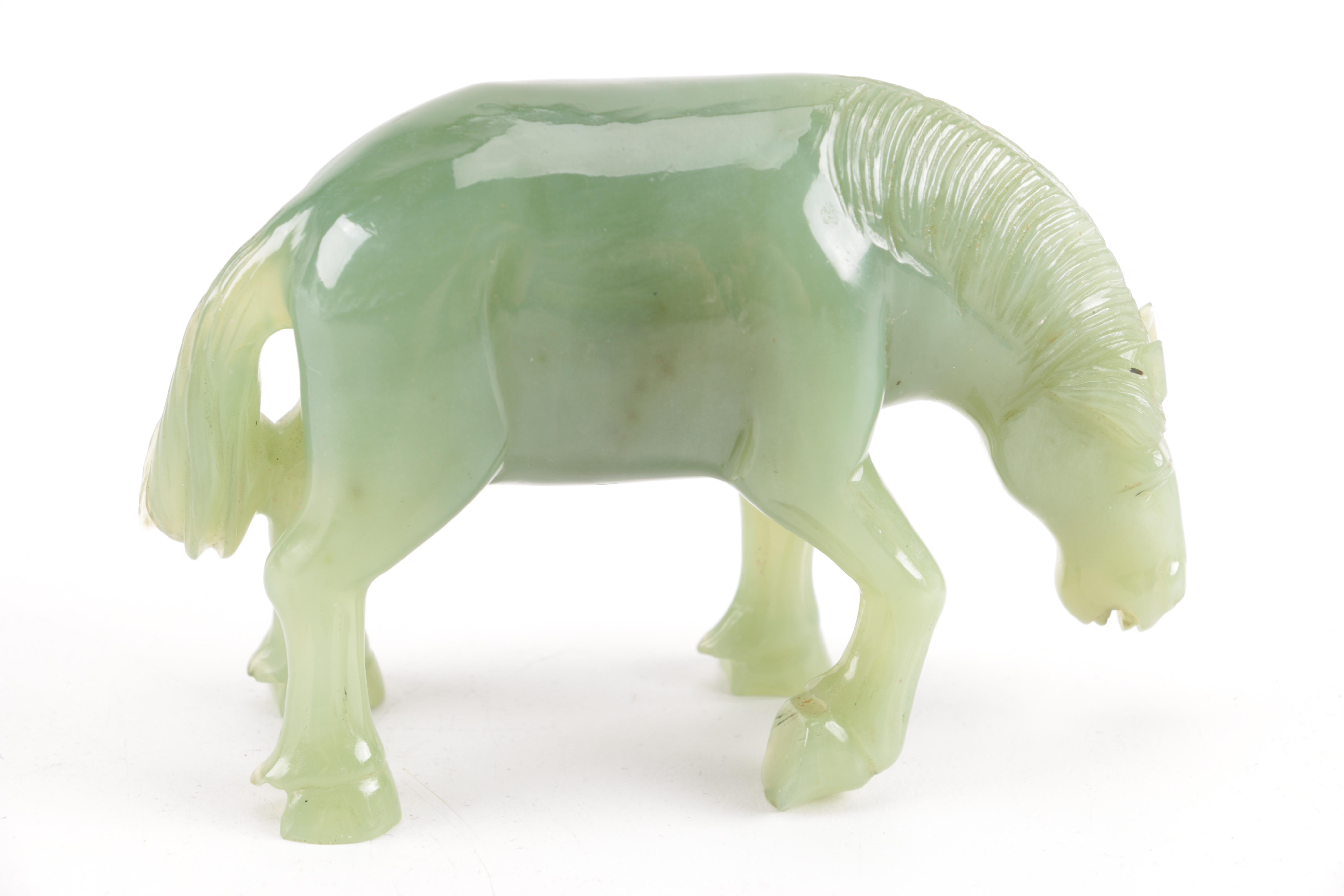 Chinese Bowenite Horse Figurine with Stand