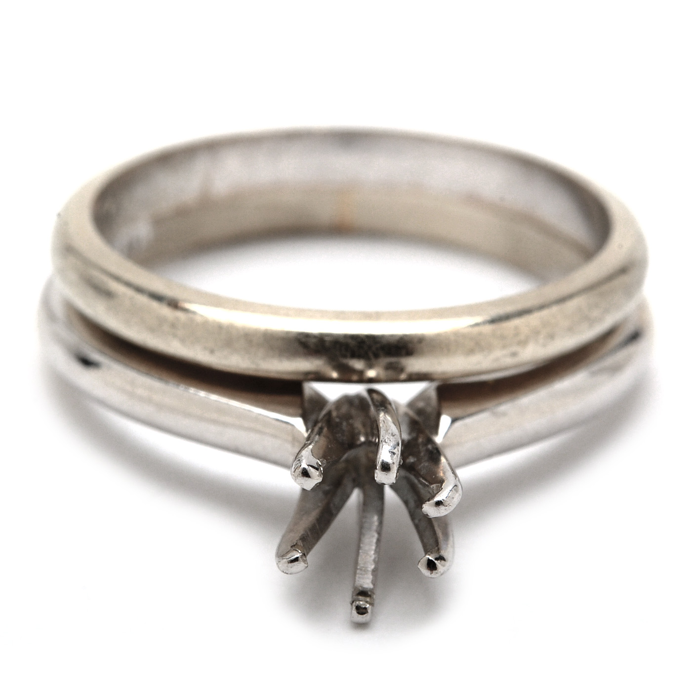 14K White Gold Six-Prong Setting and Band
