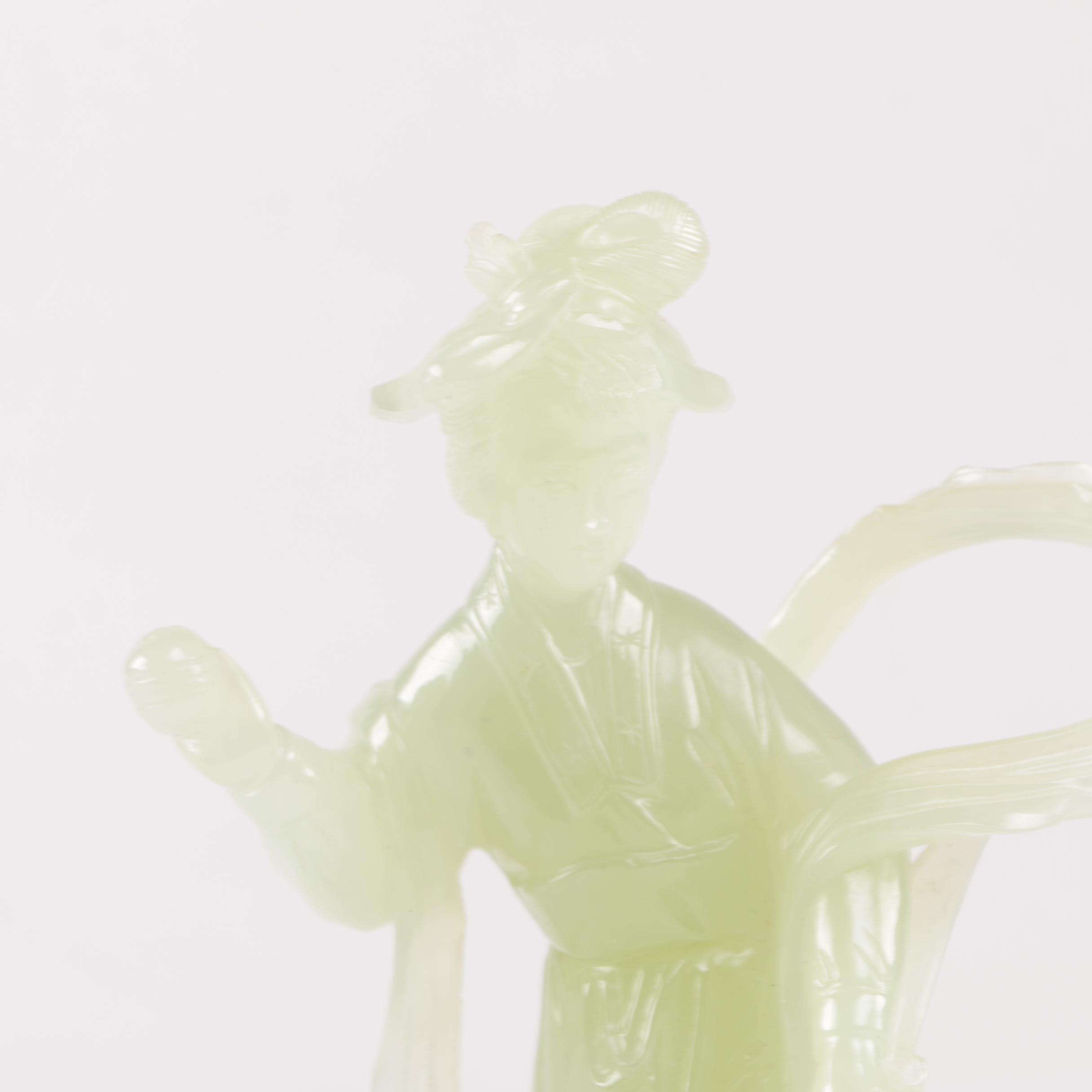 Carved Bowenite Figurine of Guanyin with Stand