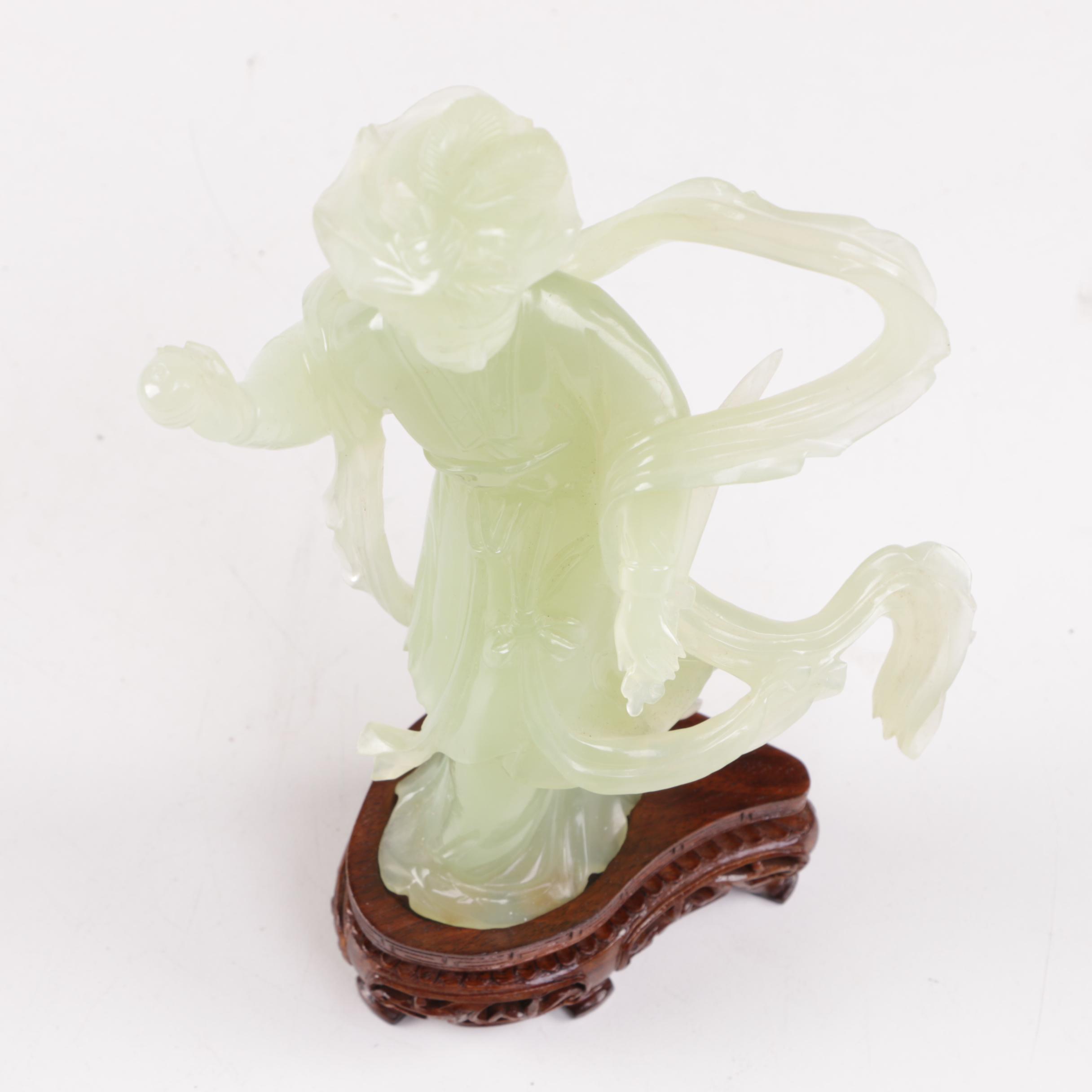 Carved Bowenite Figurine of Guanyin with Stand