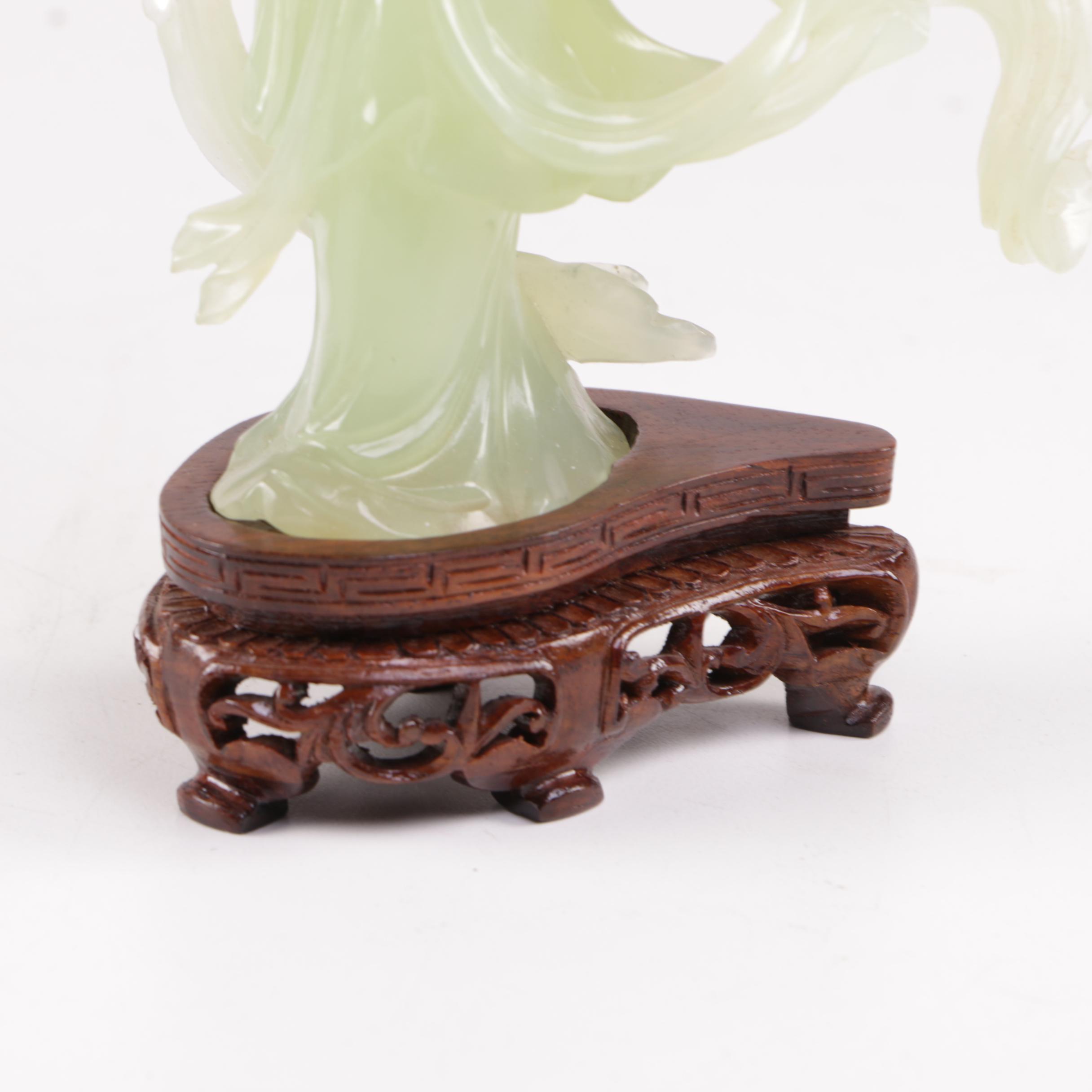 Carved Bowenite Figurine of Guanyin with Stand