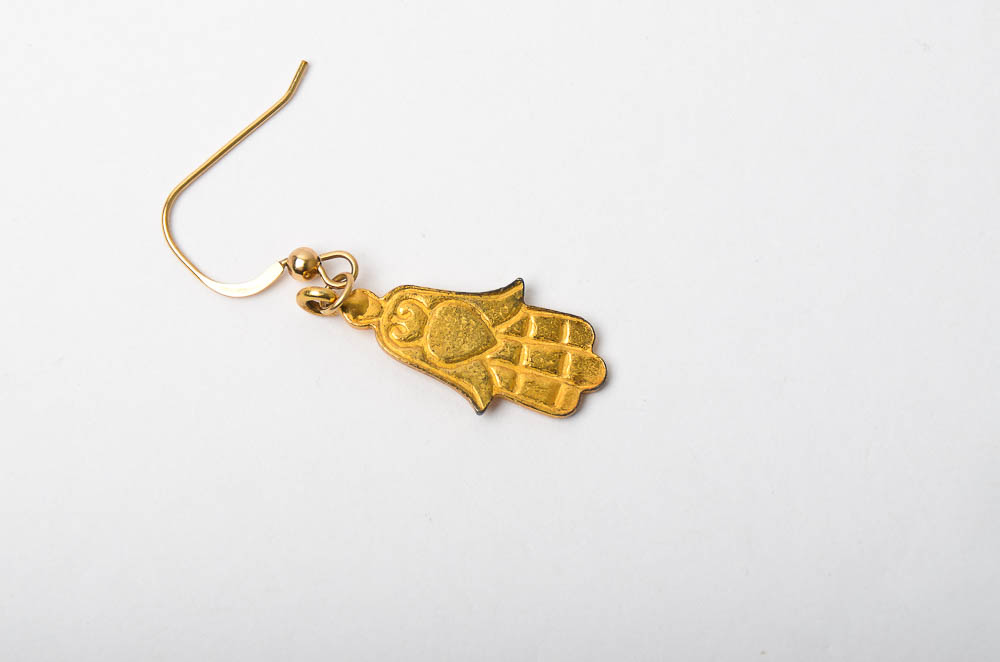 14K Yellow Gold Hamsa Hand Dangle Earrings