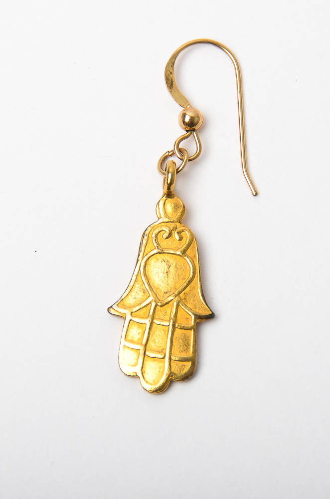 14K Yellow Gold Hamsa Hand Dangle Earrings