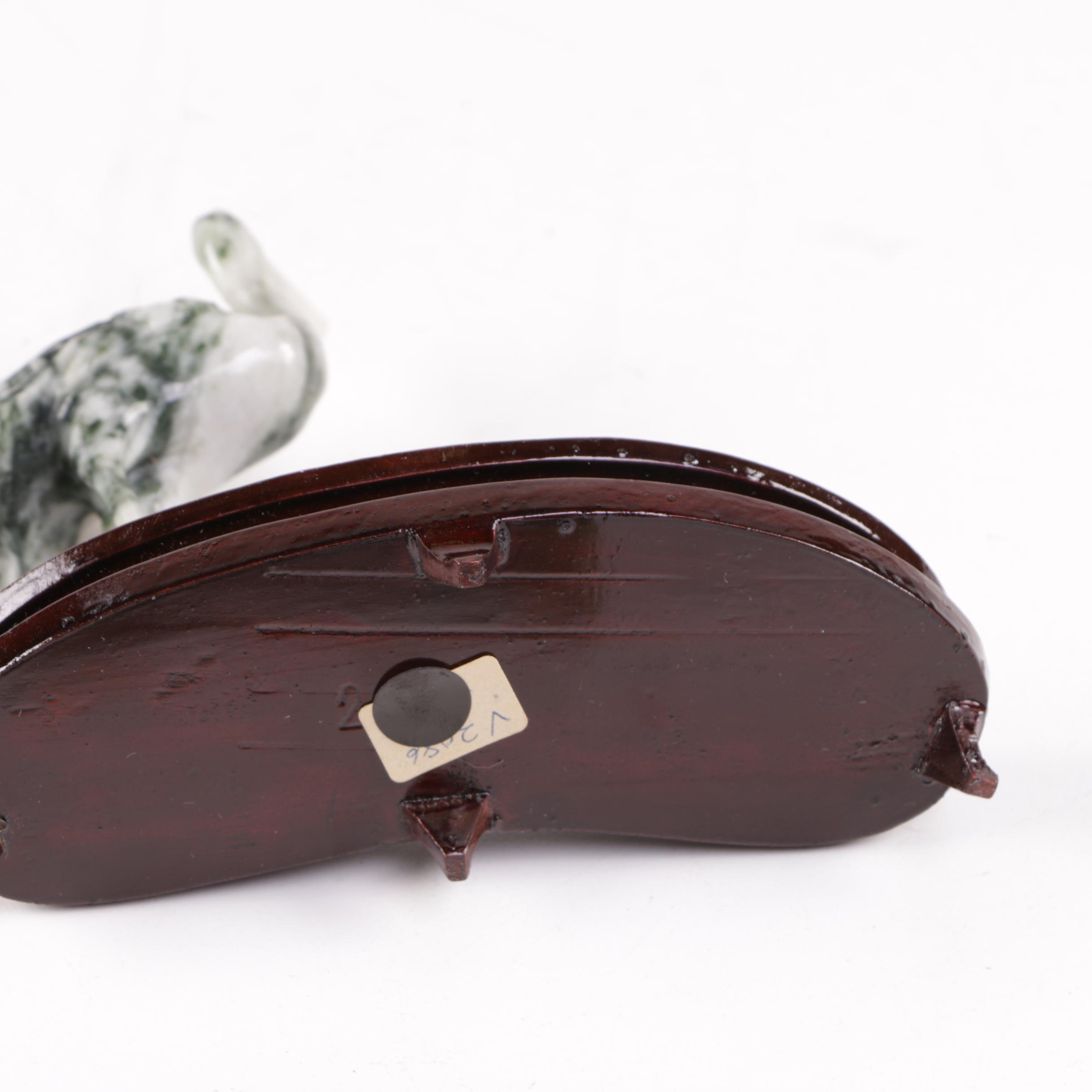 Pair of Nephrite Crane Figurines with Stand