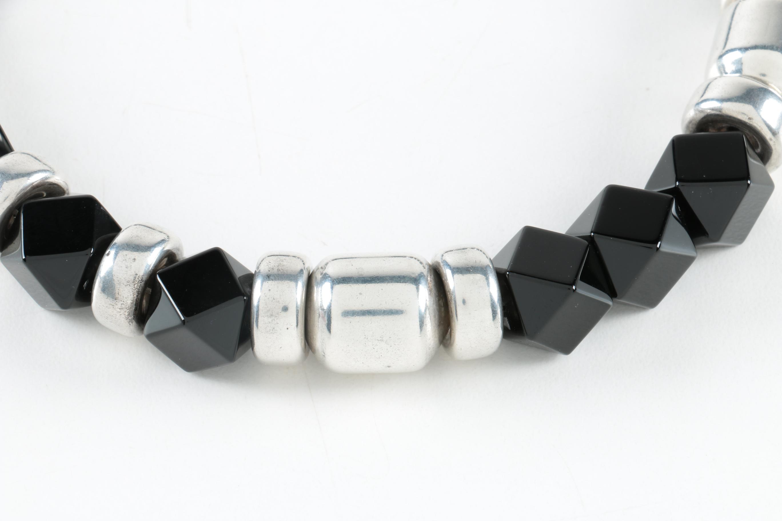 Sterling Silver Jewelry Including an Onyx Necklace