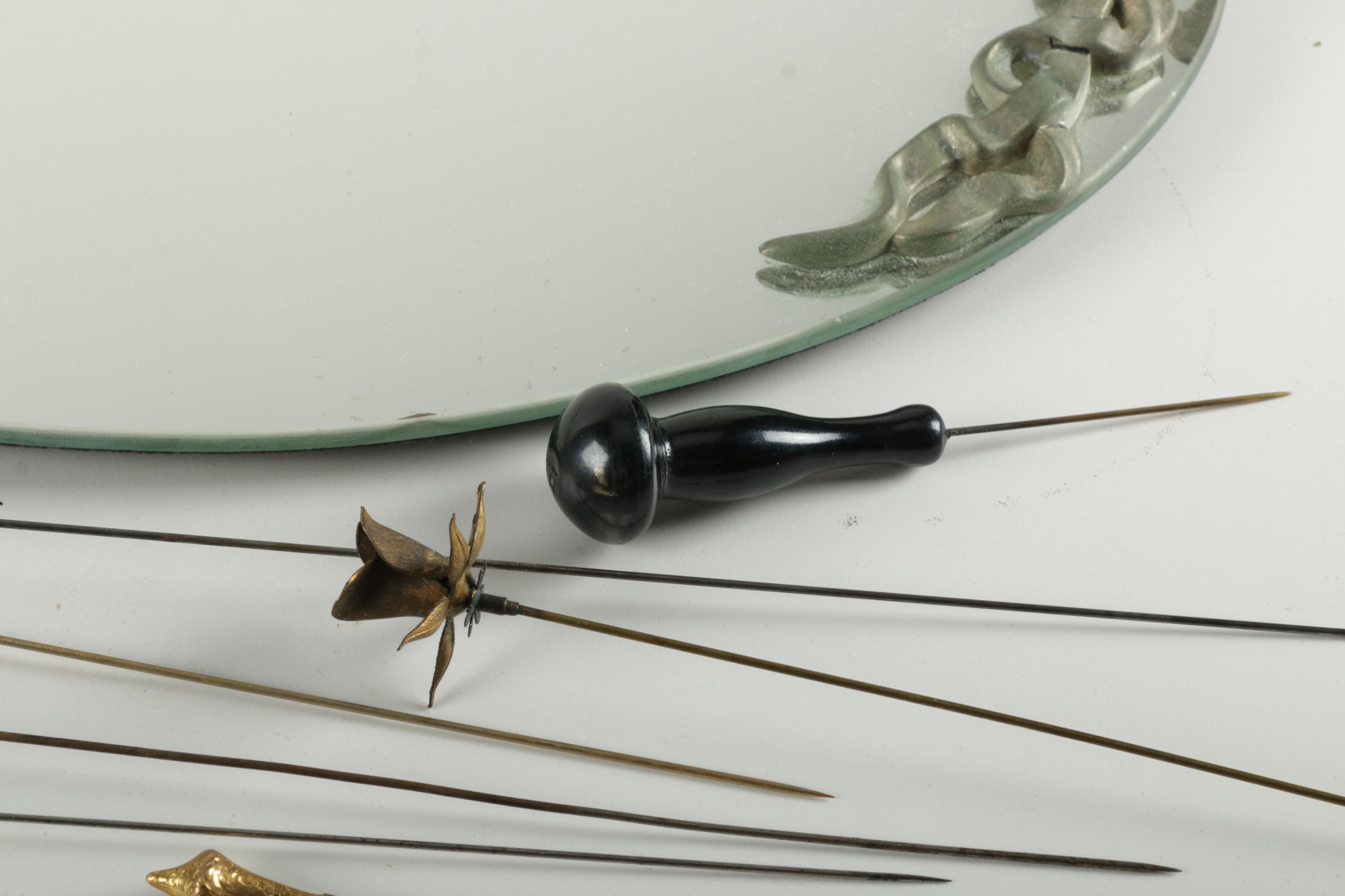 Ornate Mirrored Tray with Assorted Hat Pins