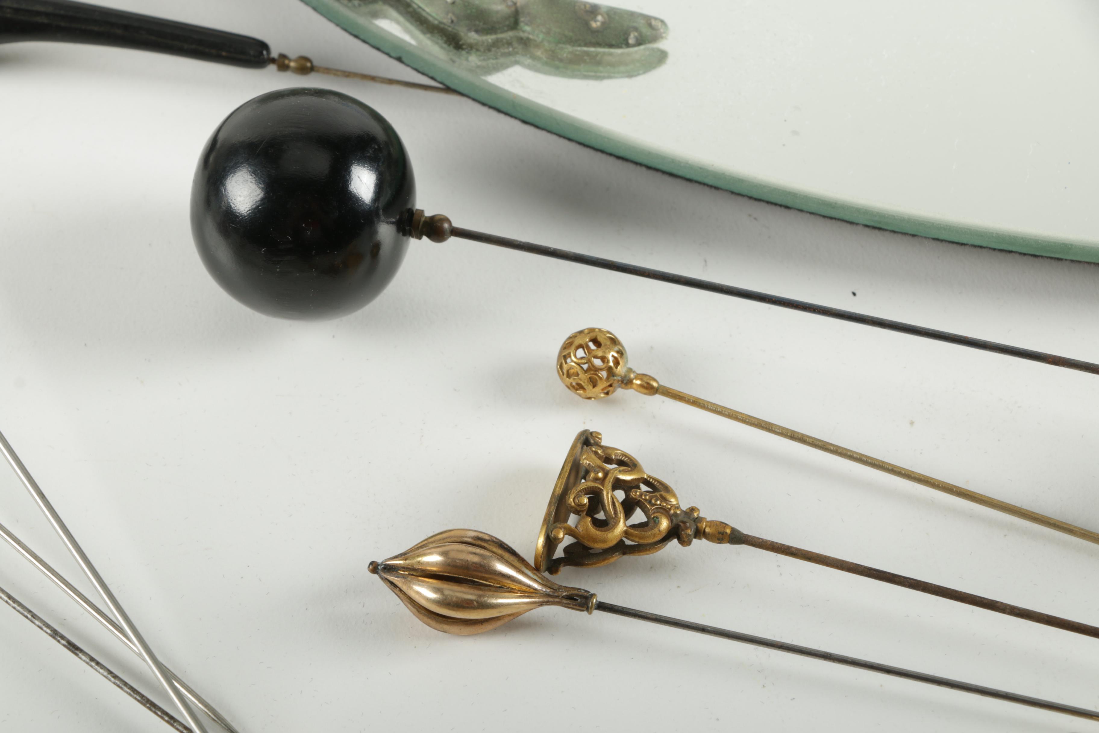 Ornate Mirrored Tray with Assorted Hat Pins