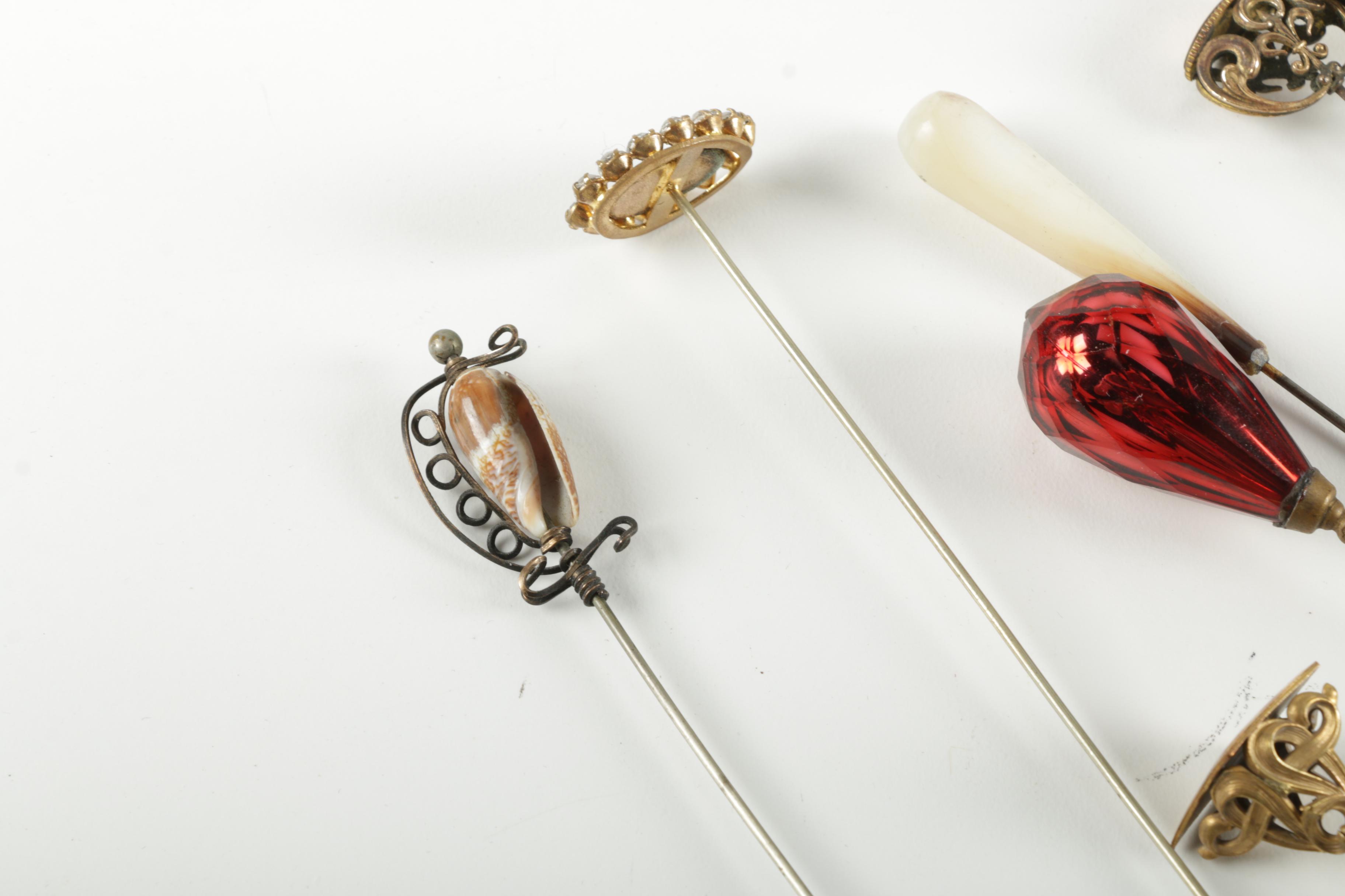 Ornate Mirrored Tray with Assorted Hat Pins