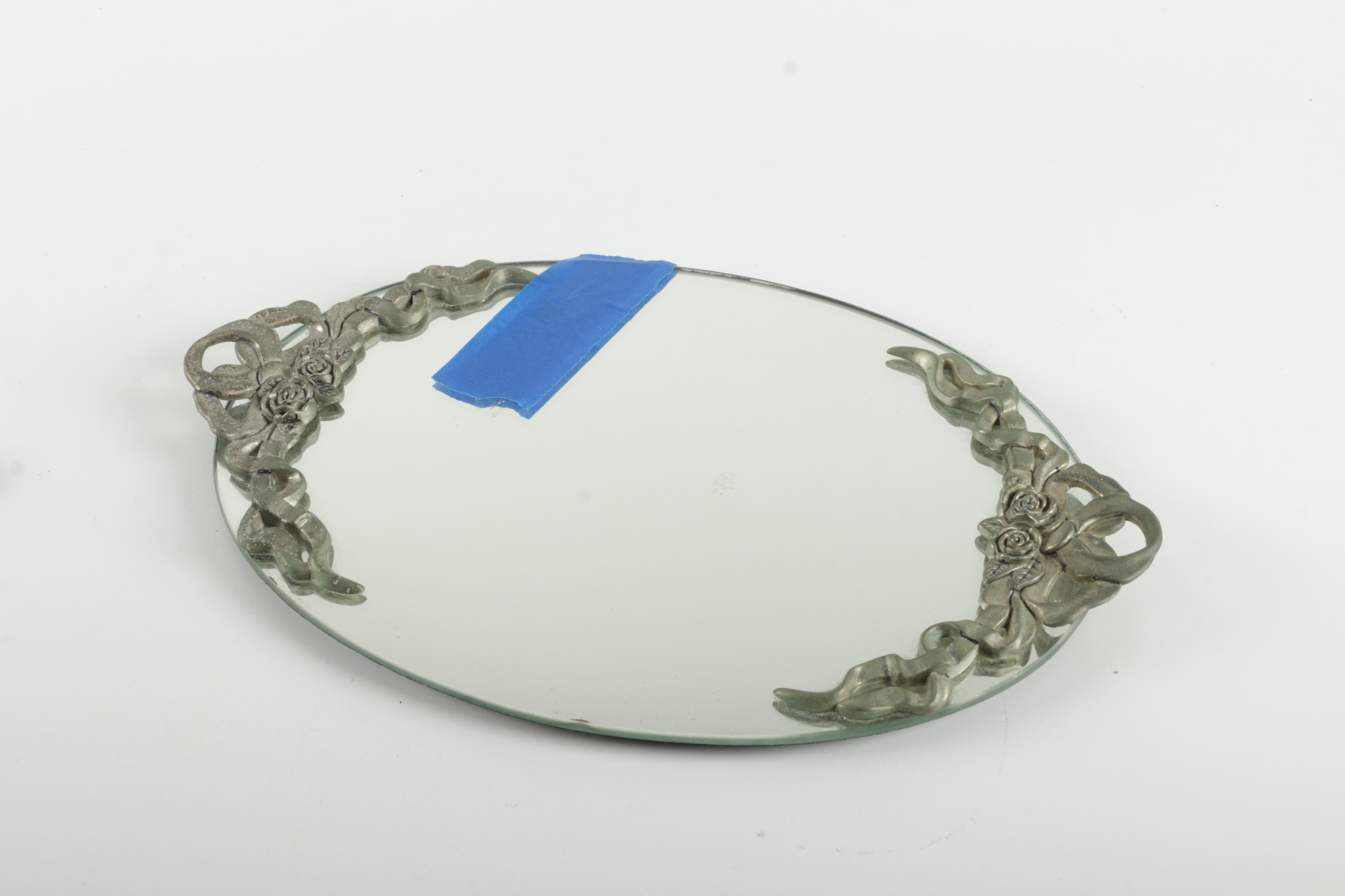Ornate Mirrored Tray with Assorted Hat Pins