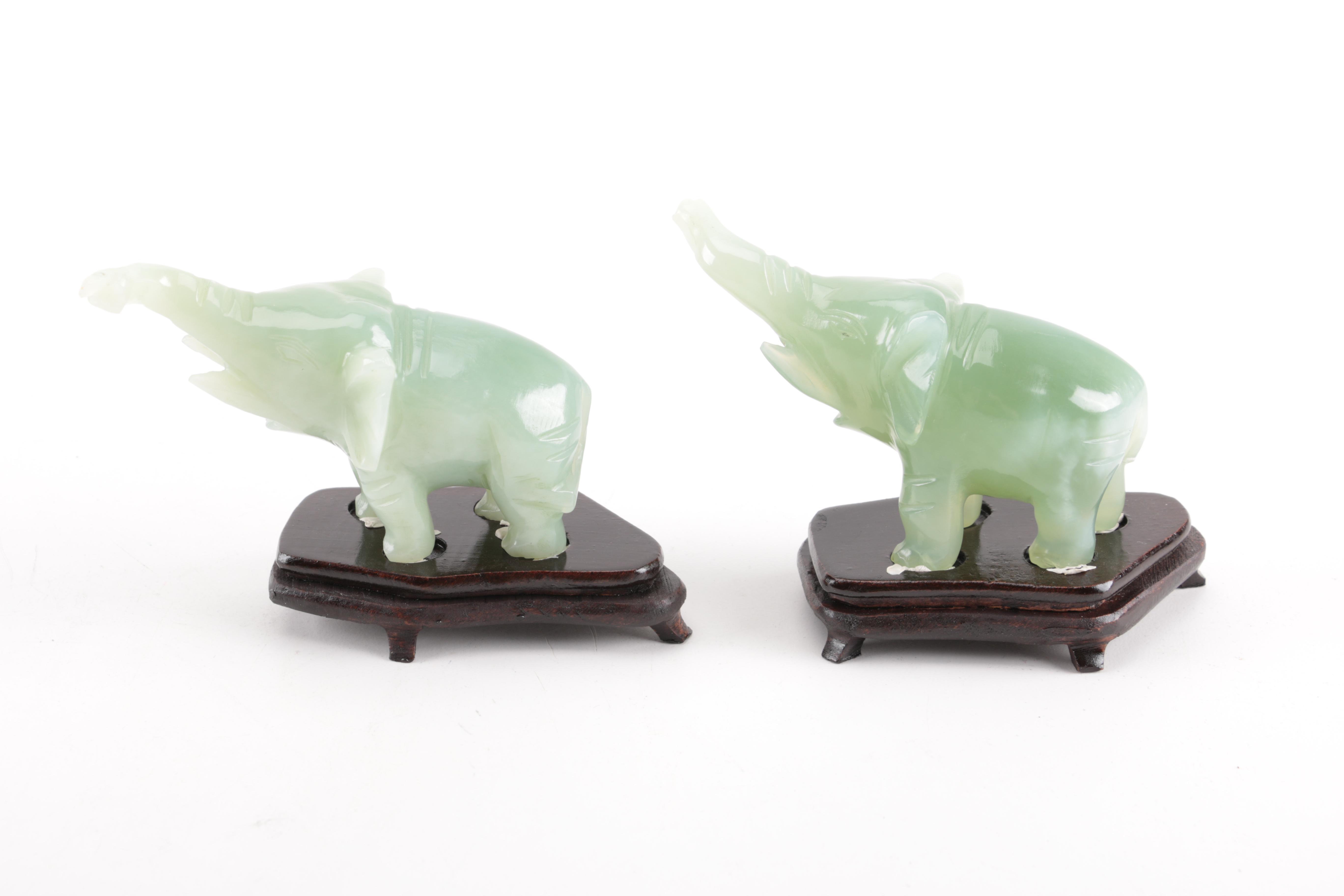 Pair of Hand-Carved Bowenite Elephants