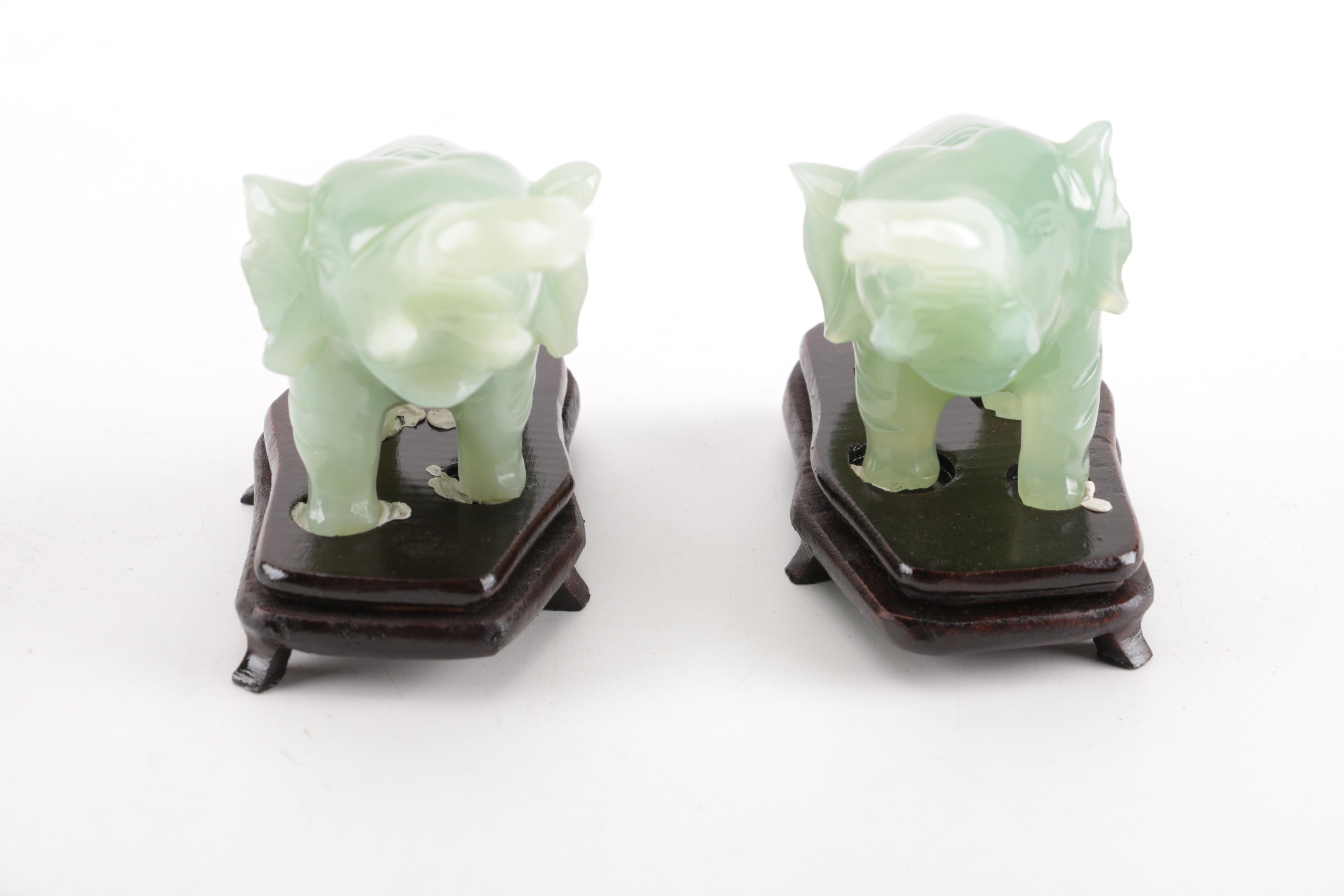 Pair of Hand-Carved Bowenite Elephants