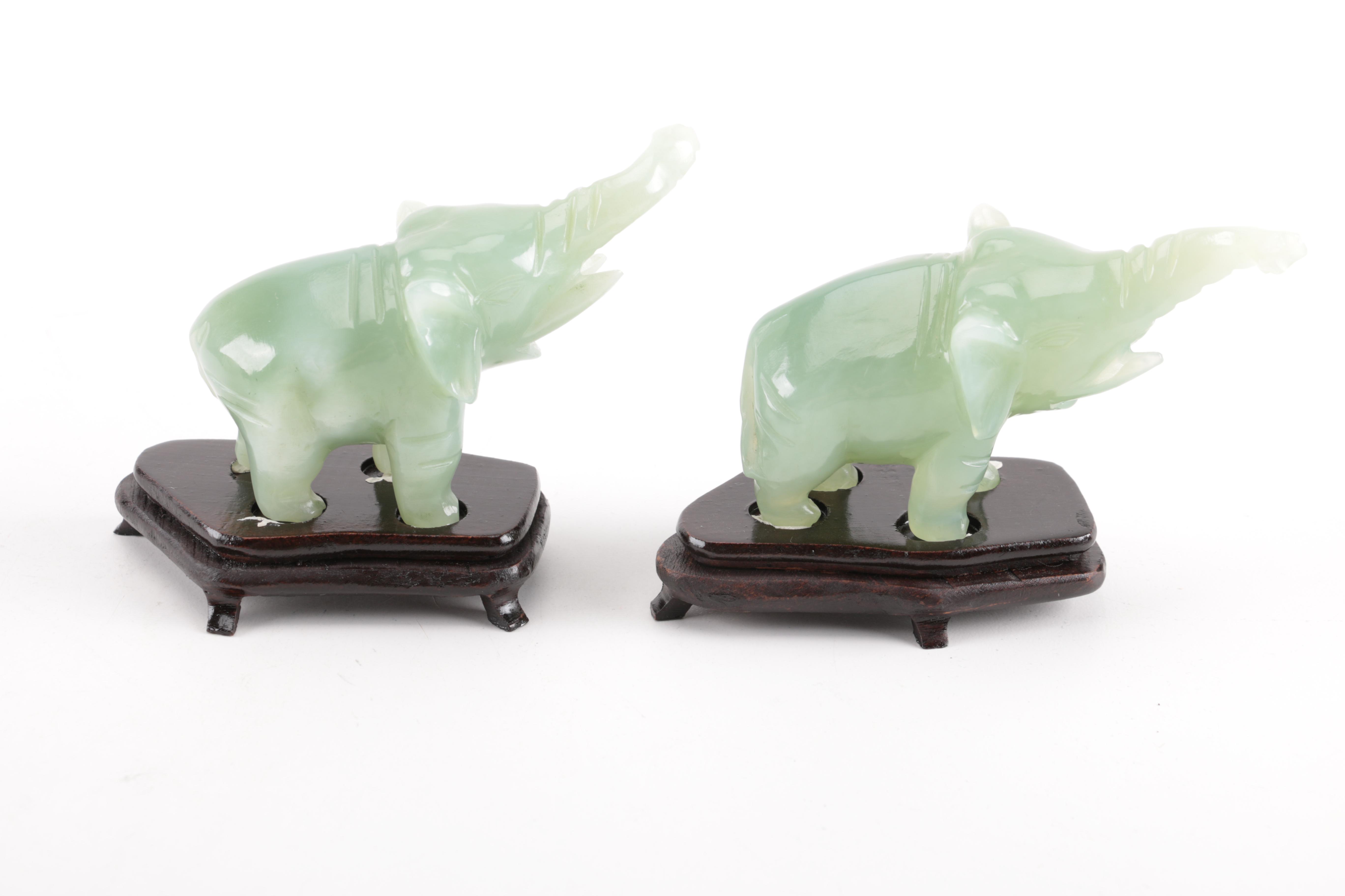 Pair of Hand-Carved Bowenite Elephants