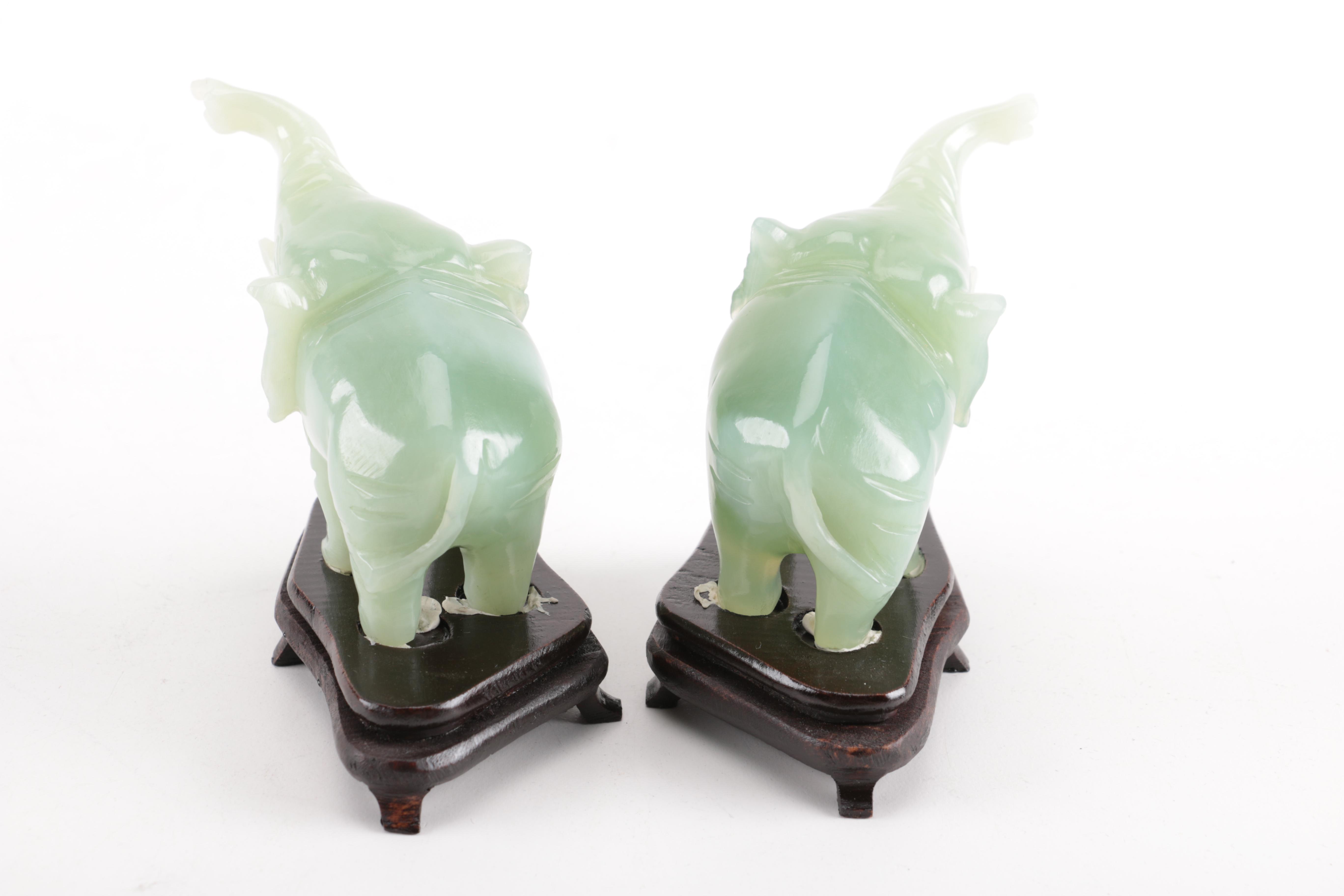 Pair of Hand-Carved Bowenite Elephants