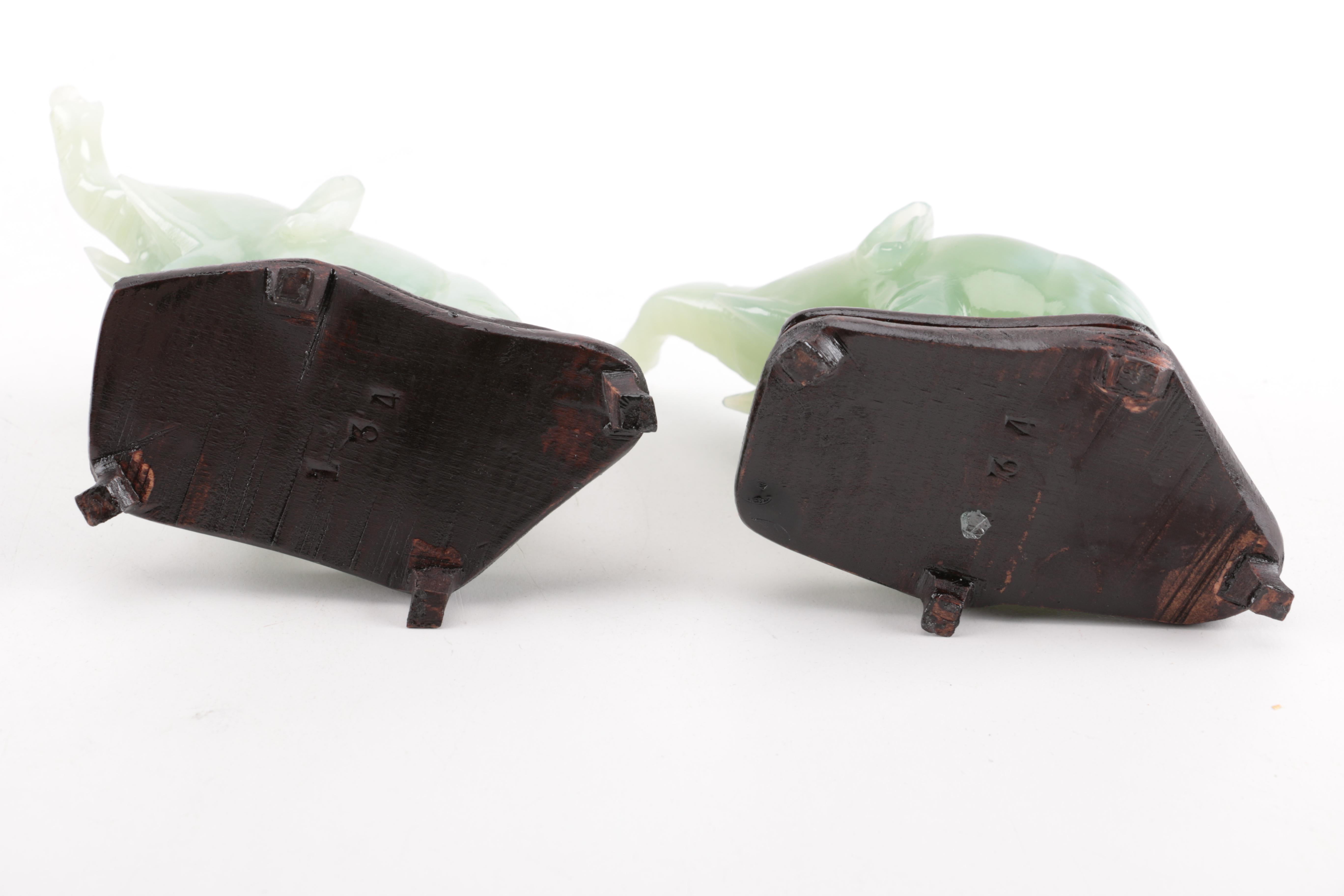 Pair of Hand-Carved Bowenite Elephants