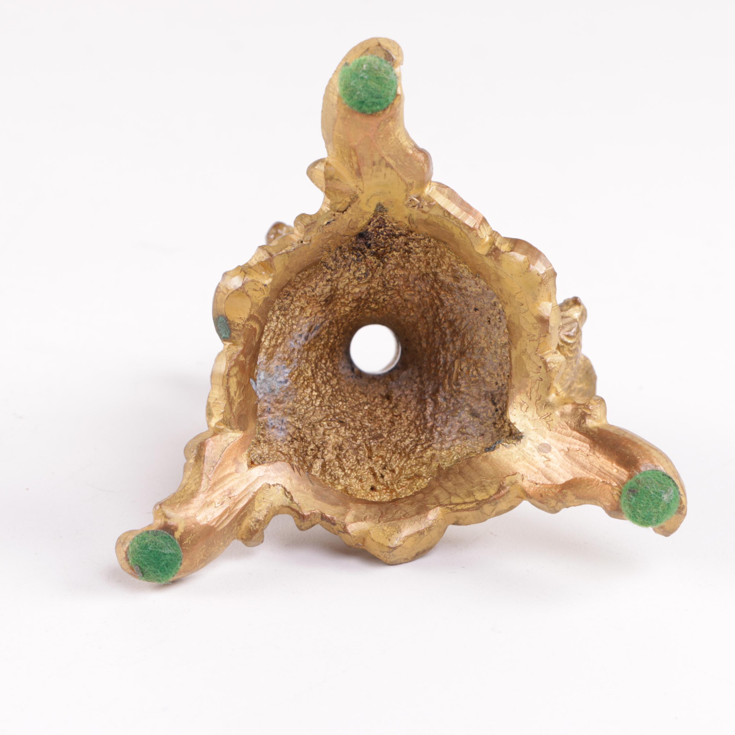 Vintage Hand Painted Enameled Cranberry Glass Vase with Brass Stand