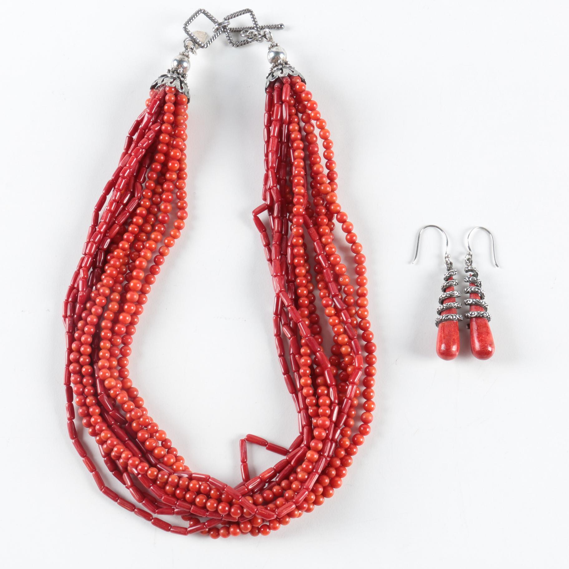 Amy Kahn Russell Dyed Coral Necklace and Coral Earrings