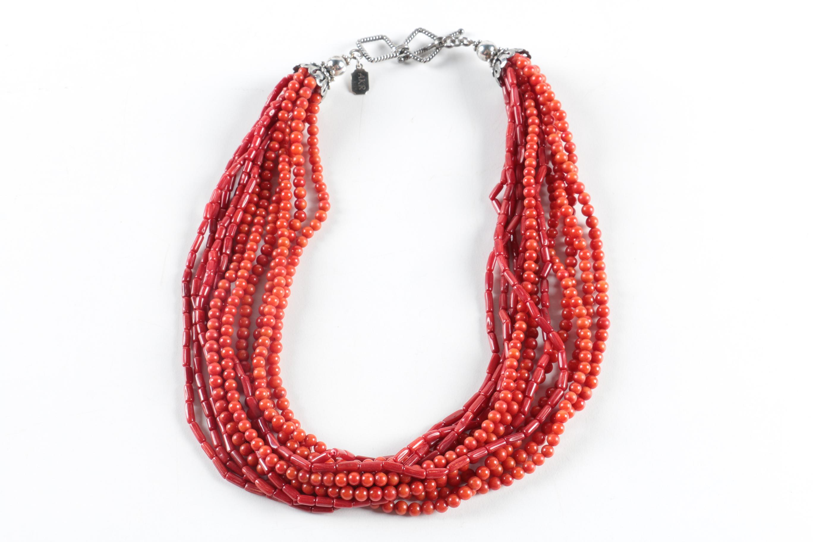 Amy Kahn Russell Dyed Coral Necklace and Coral Earrings