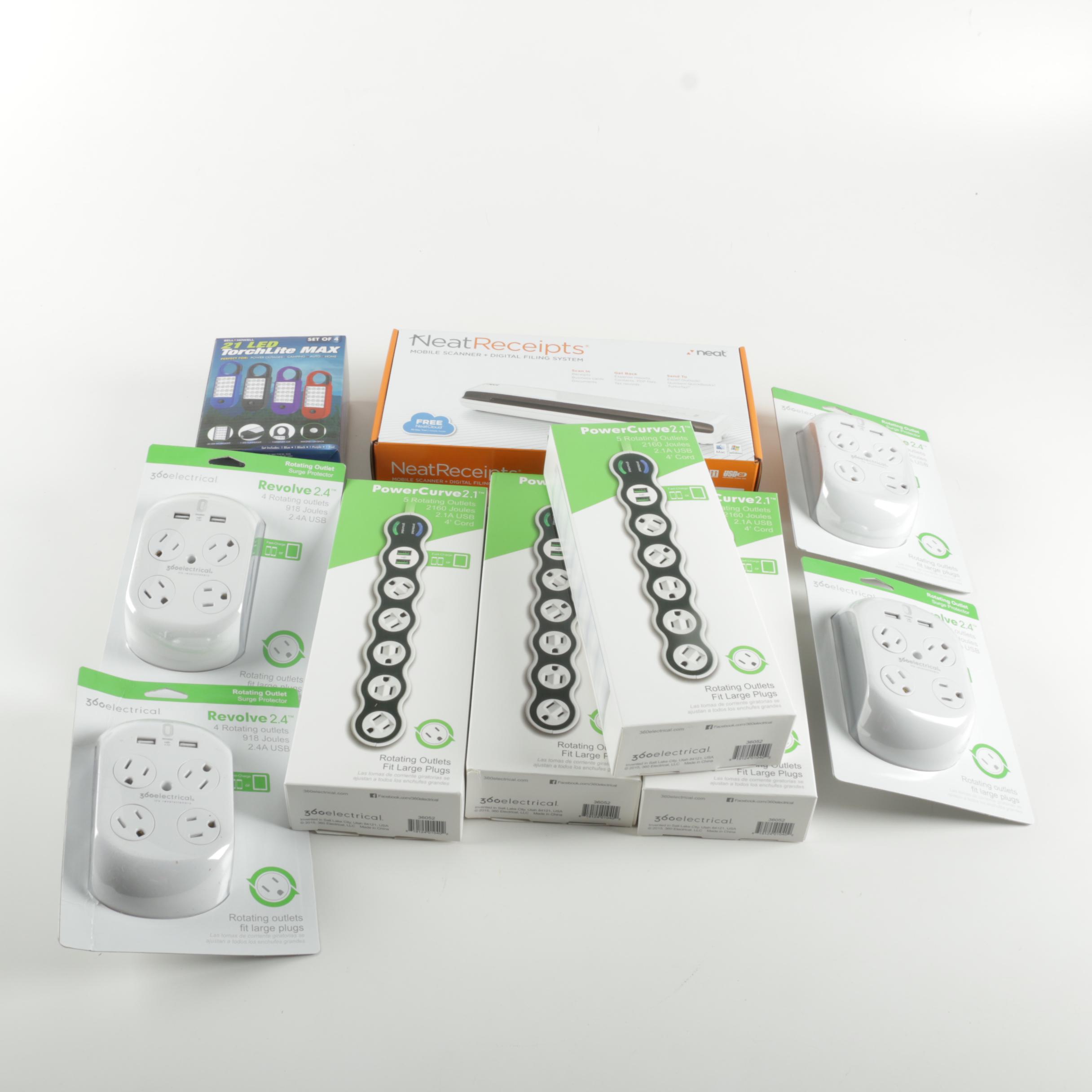 Neat Receipts Scanner with Assorted Surge Protectors