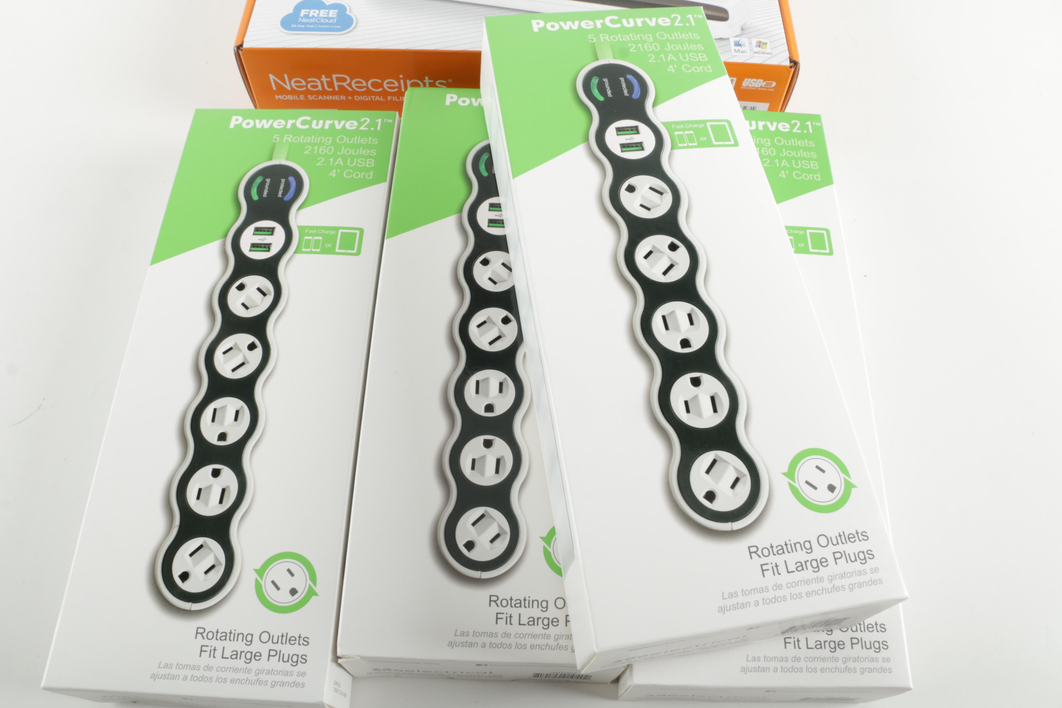 Neat Receipts Scanner with Assorted Surge Protectors