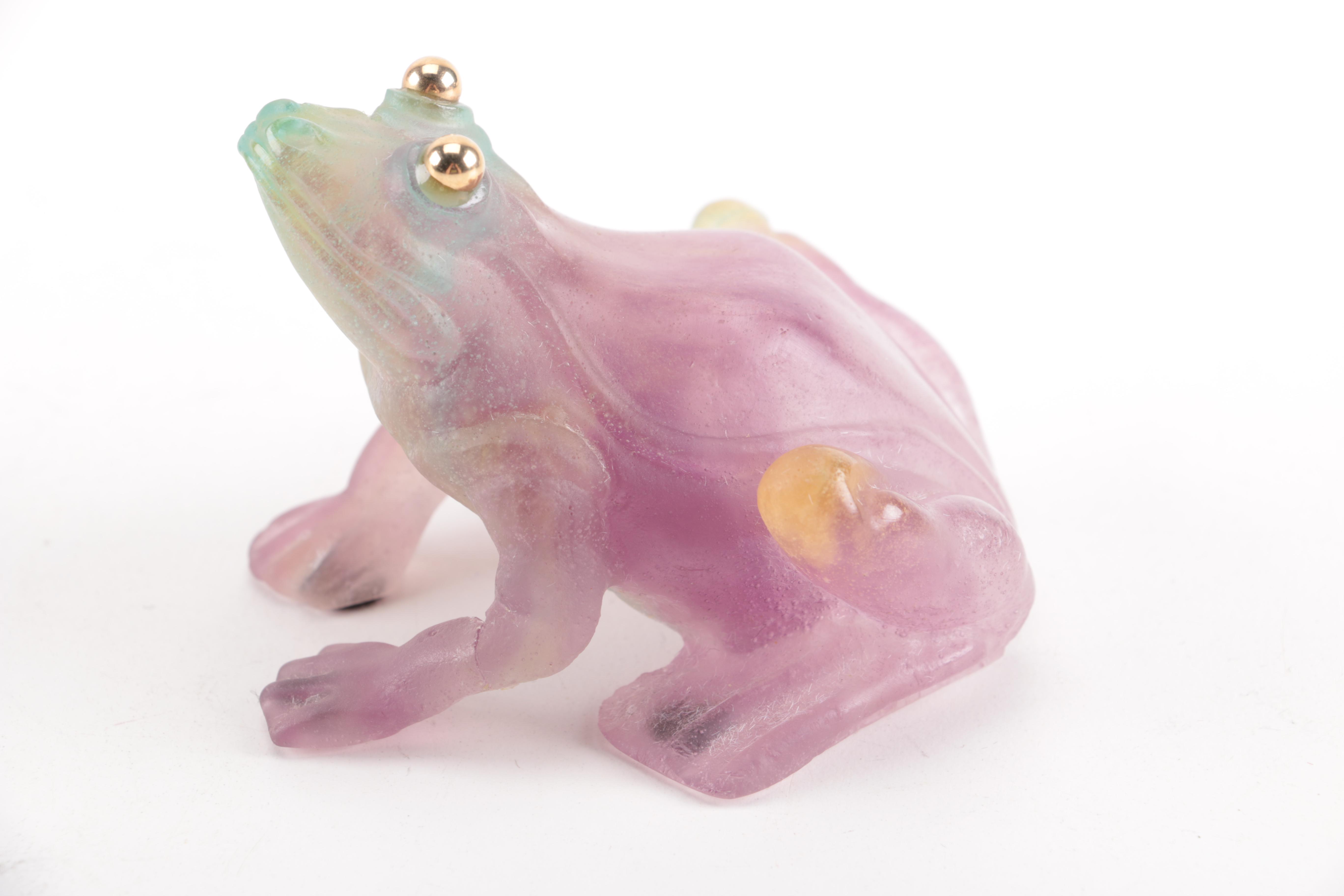 Daum of France Paté de Verre Art Glass Bull Frog Figurine