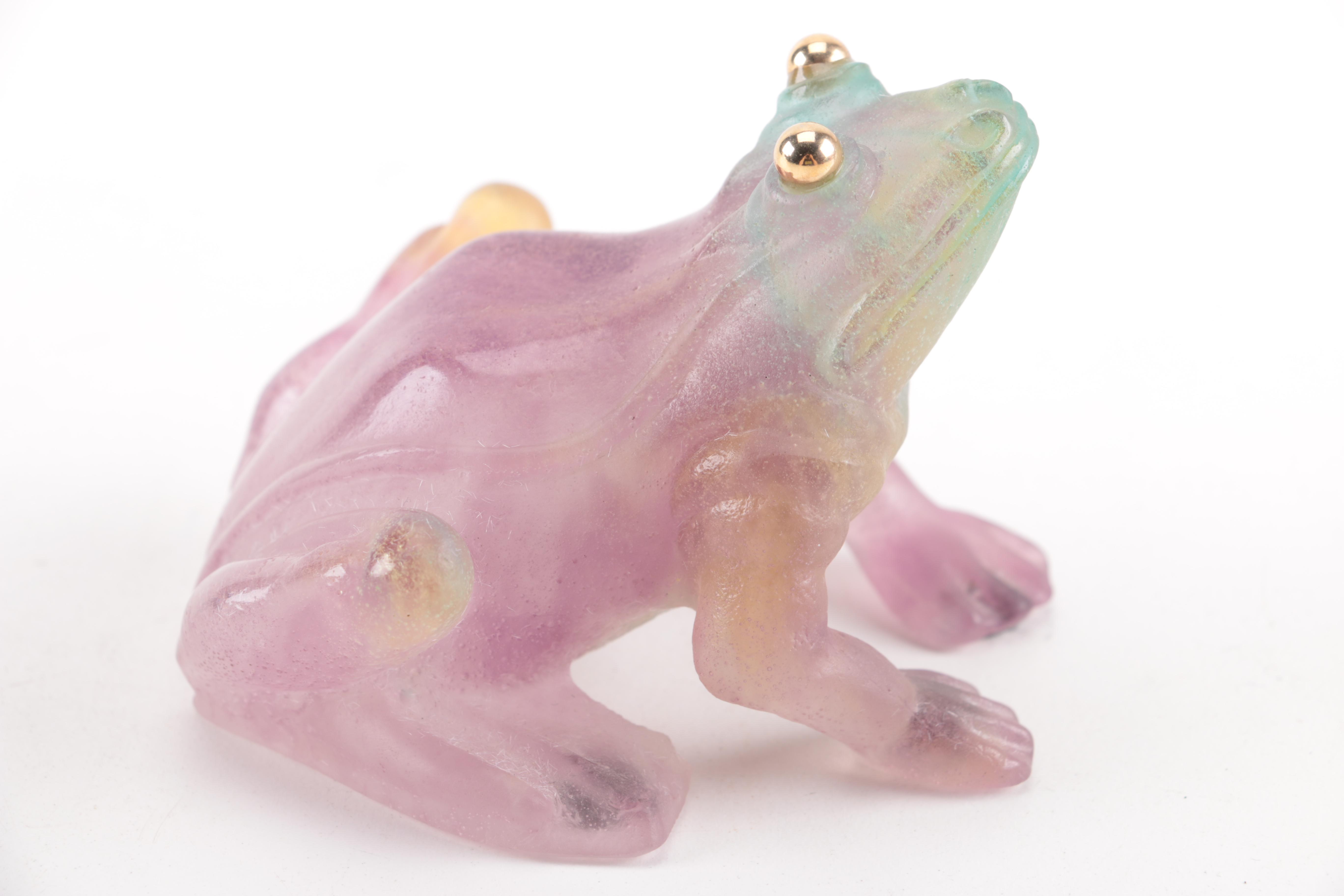Daum of France Paté de Verre Art Glass Bull Frog Figurine