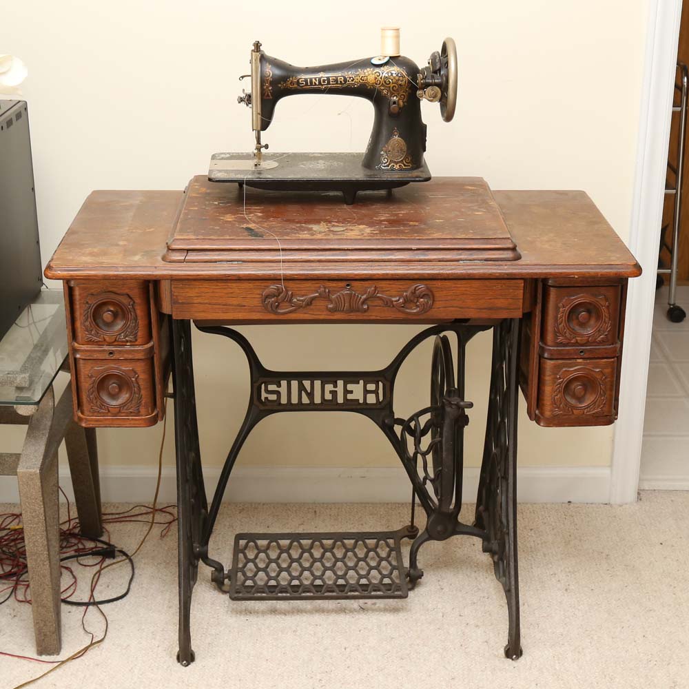 Antique Singer Sewing Machine and Table