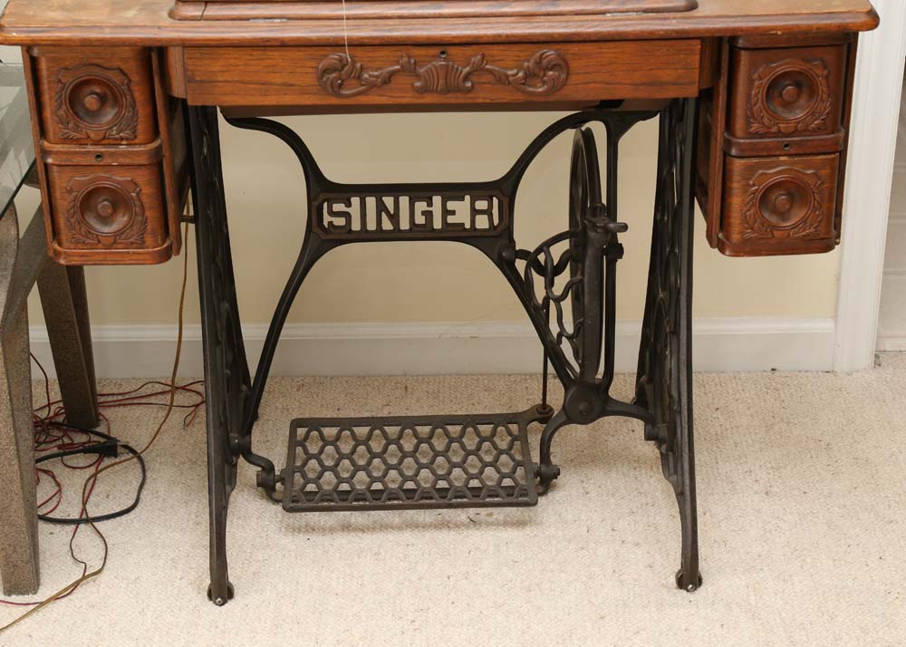 Antique Singer Sewing Machine and Table