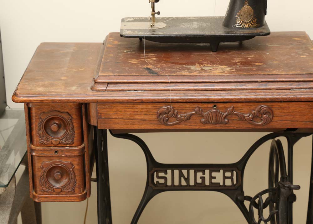 Antique Singer Sewing Machine and Table