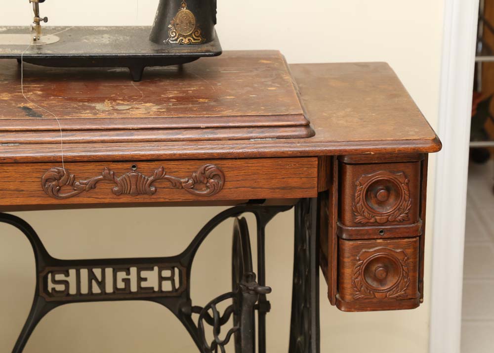Antique Singer Sewing Machine and Table