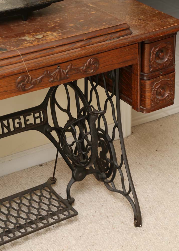 Antique Singer Sewing Machine and Table