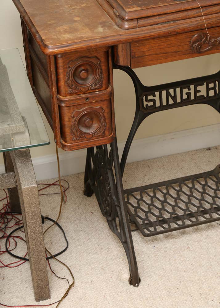 Antique Singer Sewing Machine and Table